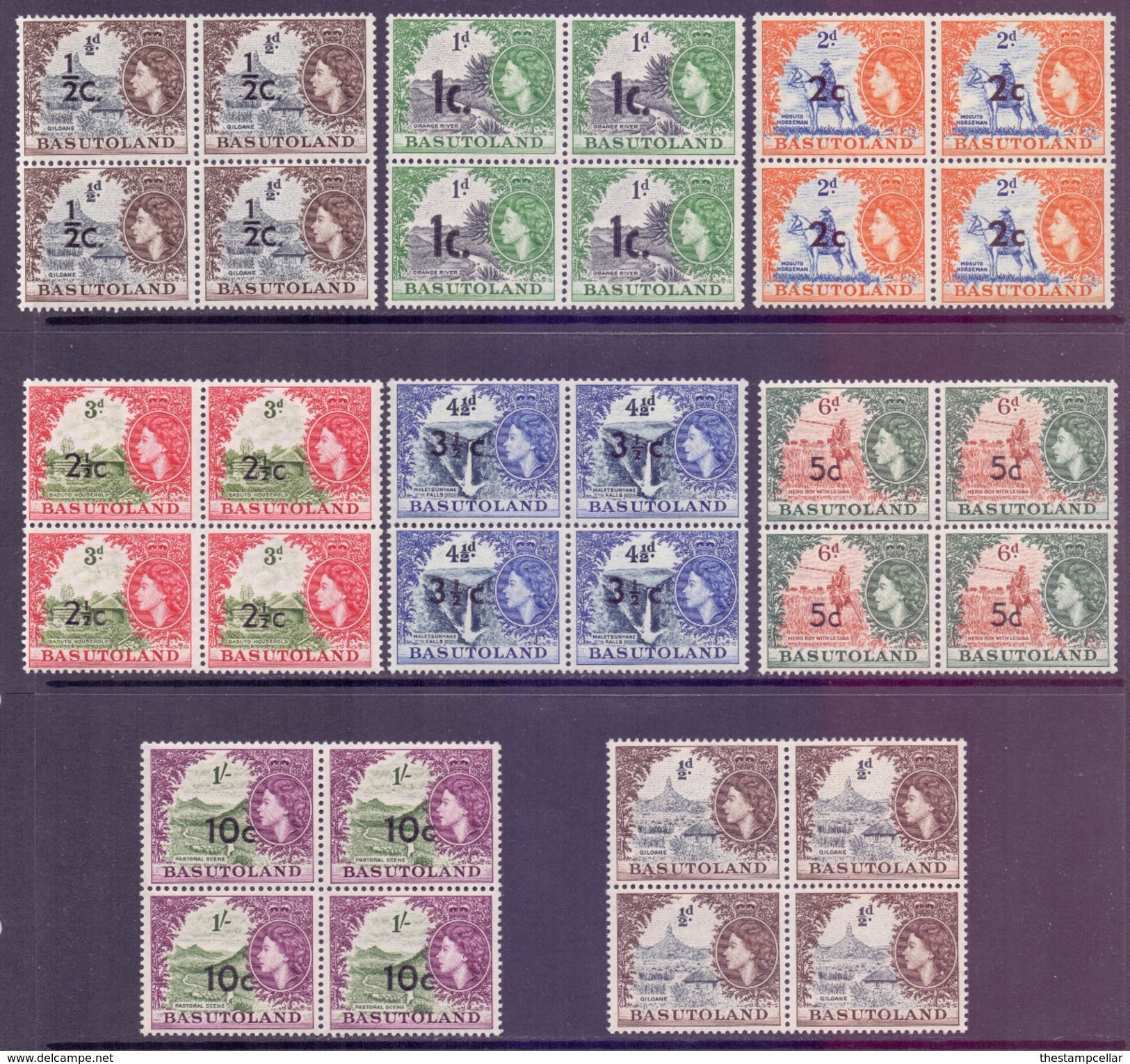 Basutoland Scott 46 & 61/67 - SG43 & 58/64, 1954 1/2d & 1961 Set To 10c Blocks Of 4 MNH** - 1933-1964 Crown Colony