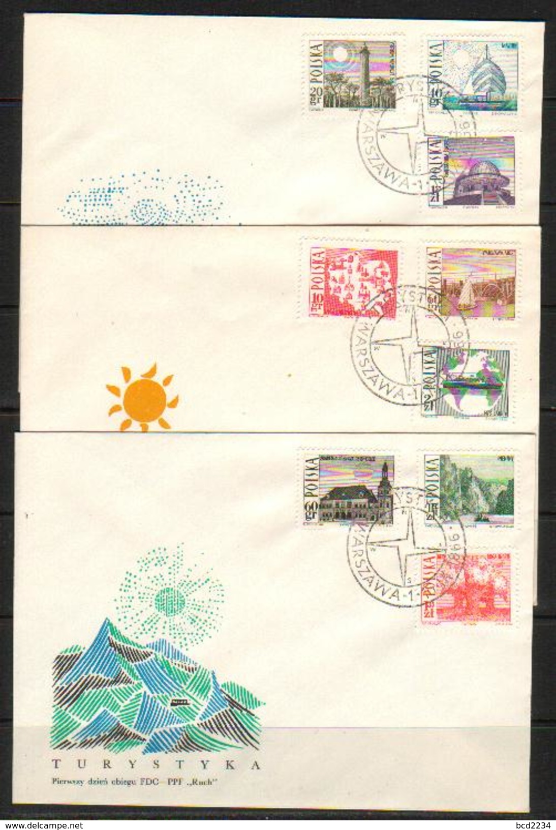 POLAND FDC 1966 TOURISM Ships Boats Sailing Mountains Astronomy Maps Birds Bridges Trees Yacht Astronomy Observatory Sun - Schiffe