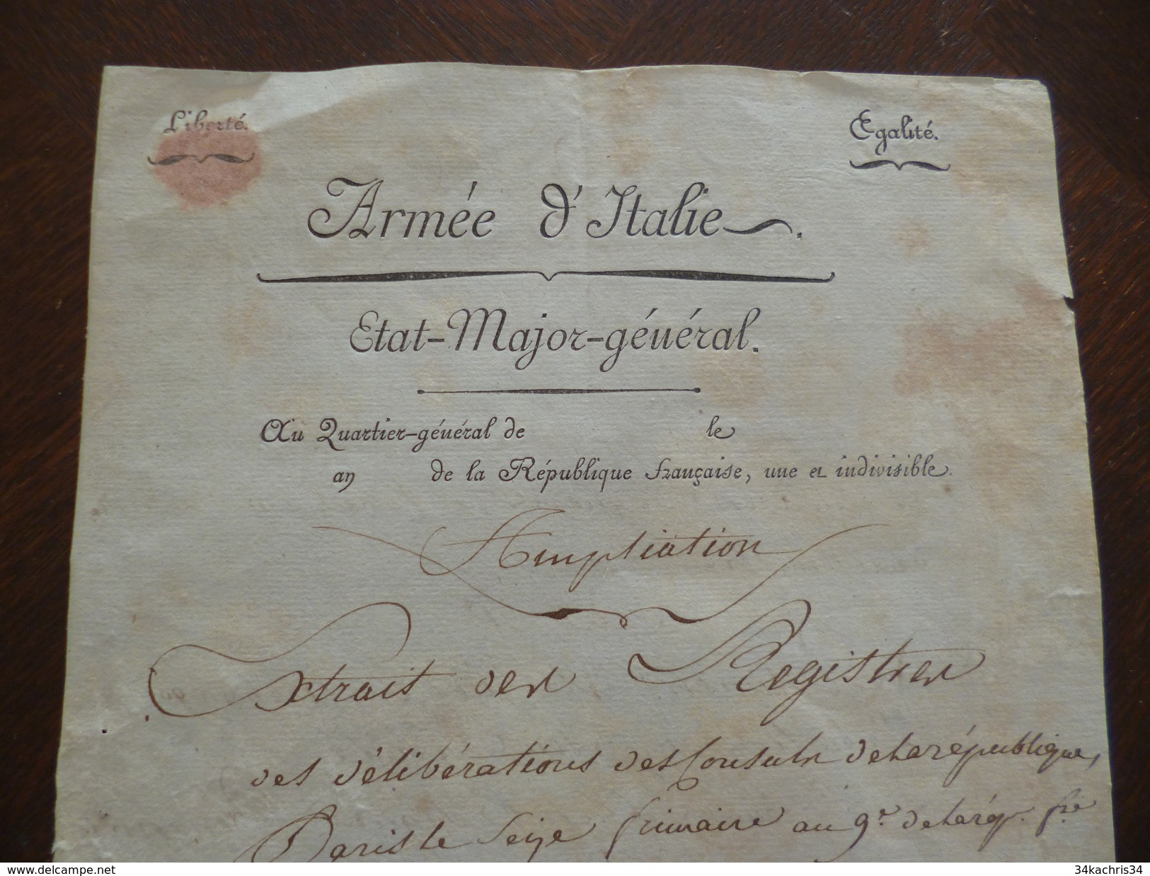 Sur Papier à En Tête Armée D'Italie Extrait Des Registres Révolution 16 Primaire An 9. Napoléon Premier Consul Autograph - Décrets & Lois
