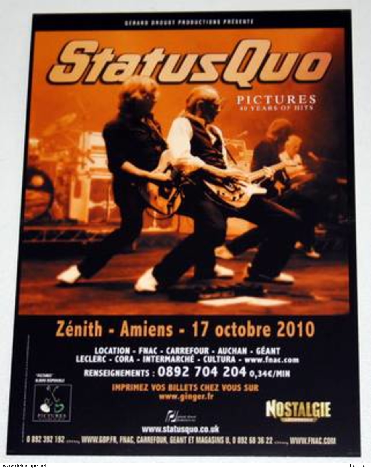 Flyer STATUS QUO Concert FRANCE, AMIENS 17/10/2010 * Not A Ticket - Objets Dérivés