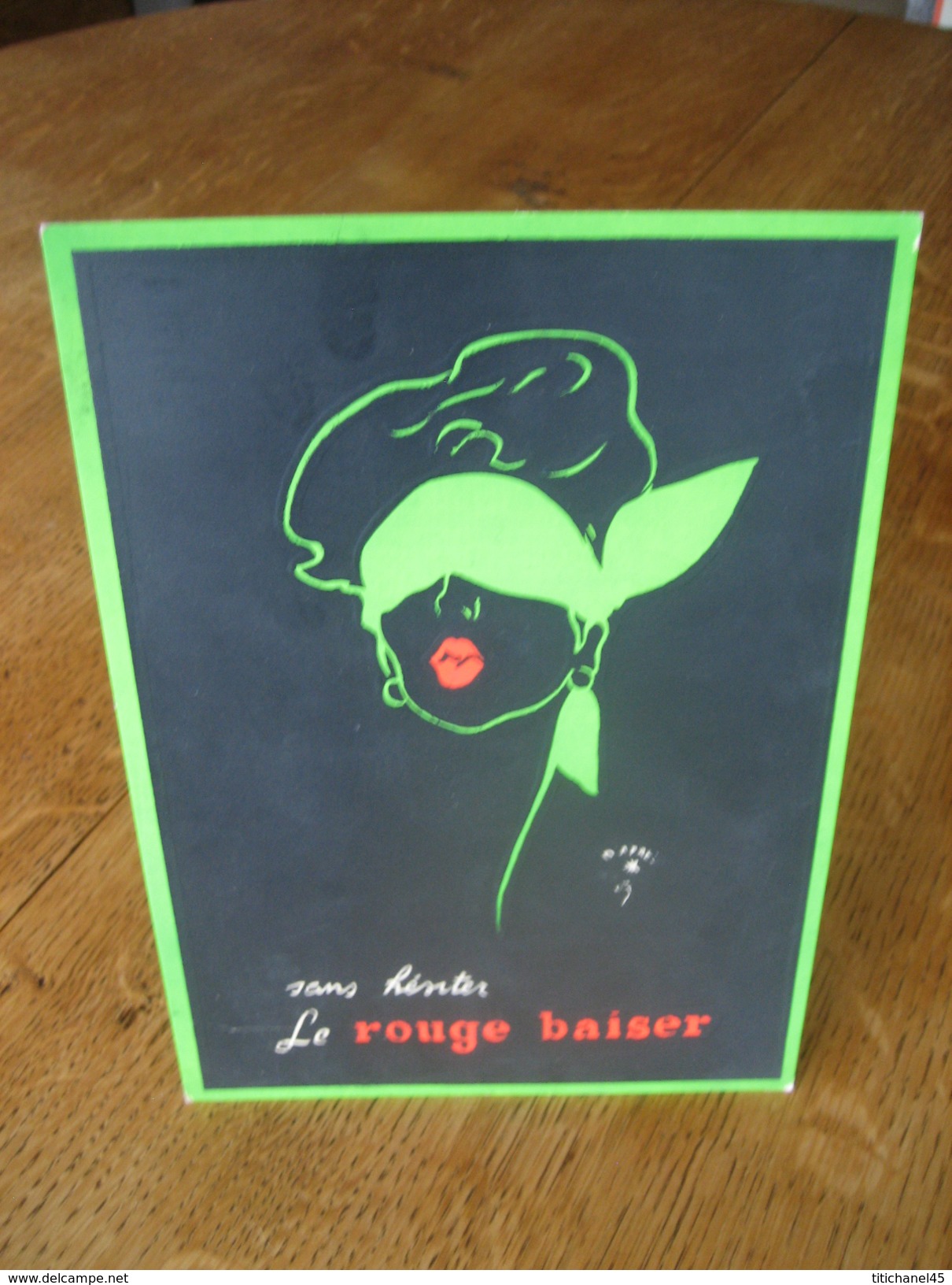 Ancien Carton Publicitaire Original (années 50) ROUGE BAISER Illustré Par René GRUAU : La Femme Au Bandeau - Plaques En Carton