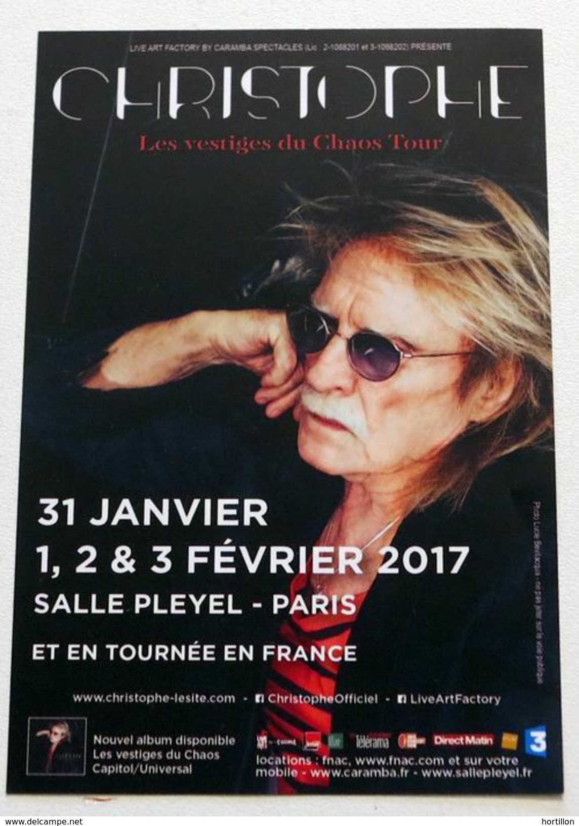 Flyer CHRISTOPHE / CLAUDIO CAPEO Concerts FRANCE, PARIS 2016 Et 2017 * Not A Ticket - Varia