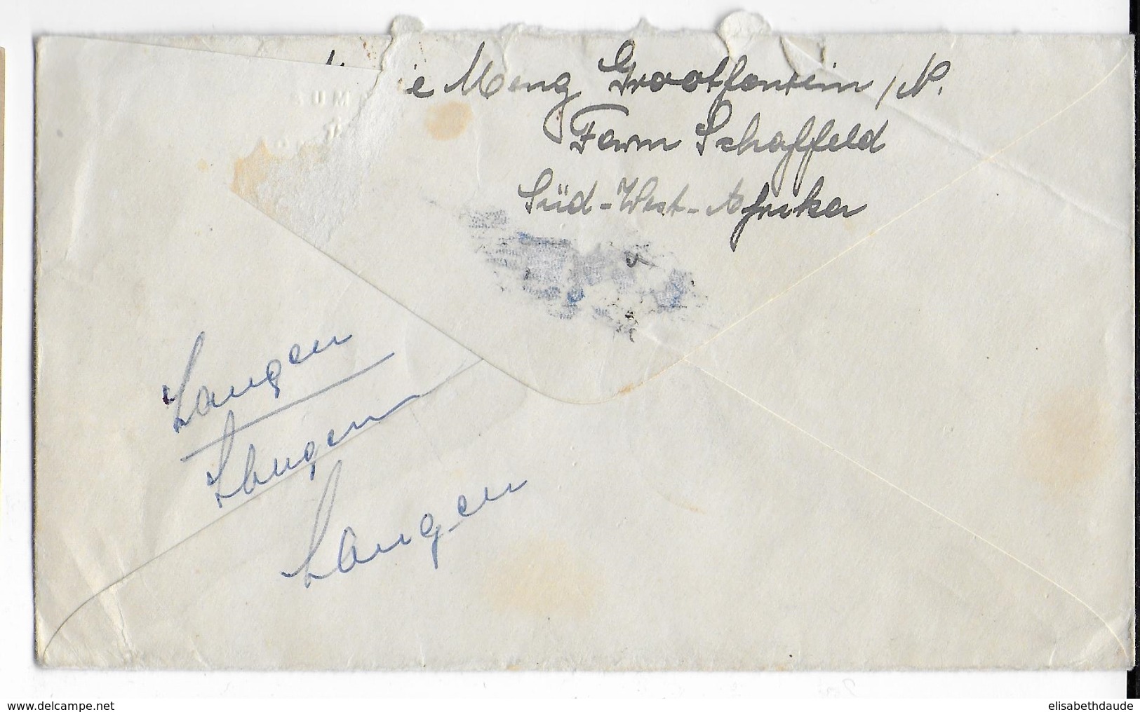 SWA - 1950 - ENVELOPPE De KONDOUZ => LANGEN (GERMANY ZONE AMERICAINE) - "REICH" GRATTE APRES "DEUTSCHES" - Südwestafrika (1923-1990)