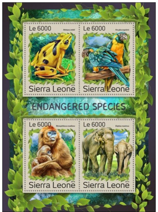 Z08 SRL161203a SIERRA LEONE 2016 Endangered Species MNH ** Postfrisch - Sierra Leone (1961-...)