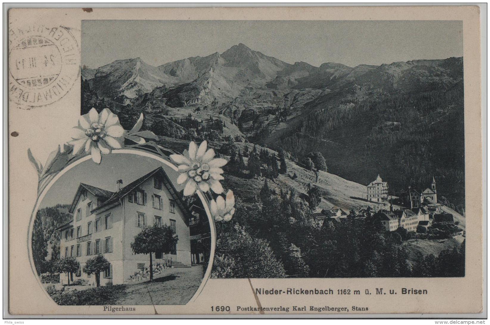 Nieder-Rickenbach (1162 M) Und Brisen - Pilgerhaus - Edelweiss Karte - Photo: Engelberger No. 1690 - Otros & Sin Clasificación