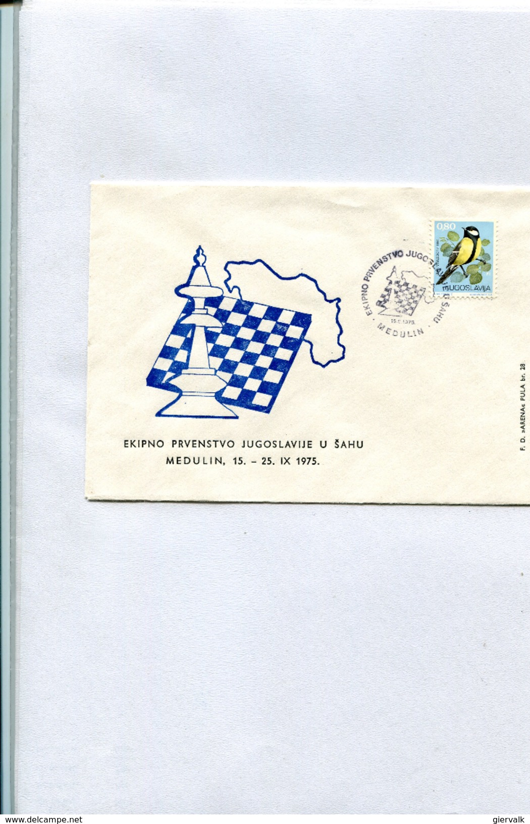 Jugoslavija 1975 Enveloppe Chess With Special Cancellation And Bird Stamp. - Schaken