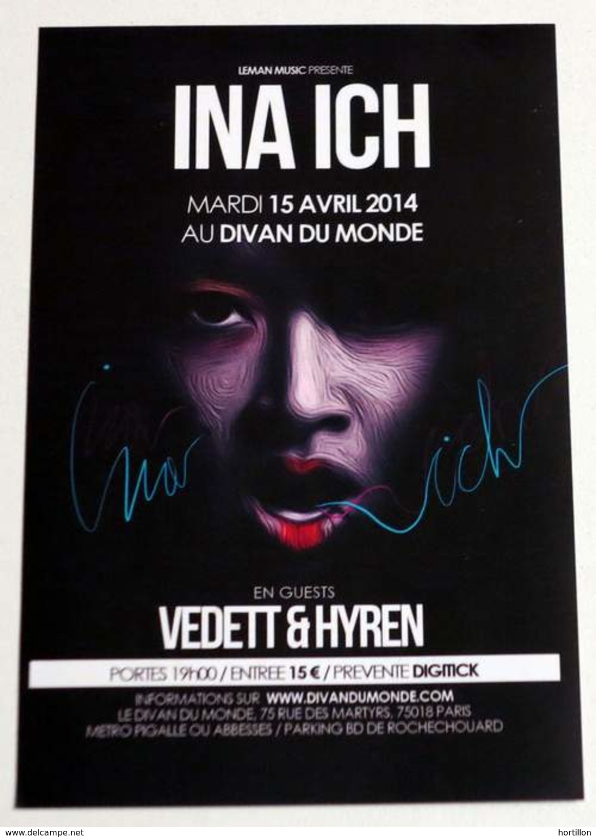 Flyer INA ICH Concert FRANCE, PARIS 15/04/2014 * Not A Ticket - Objets Dérivés