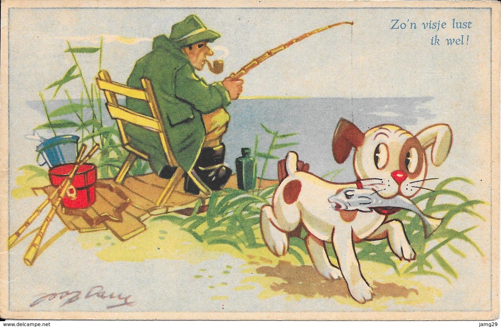 Leedvermaak, Vissen, Hondje, 1952 - Humor