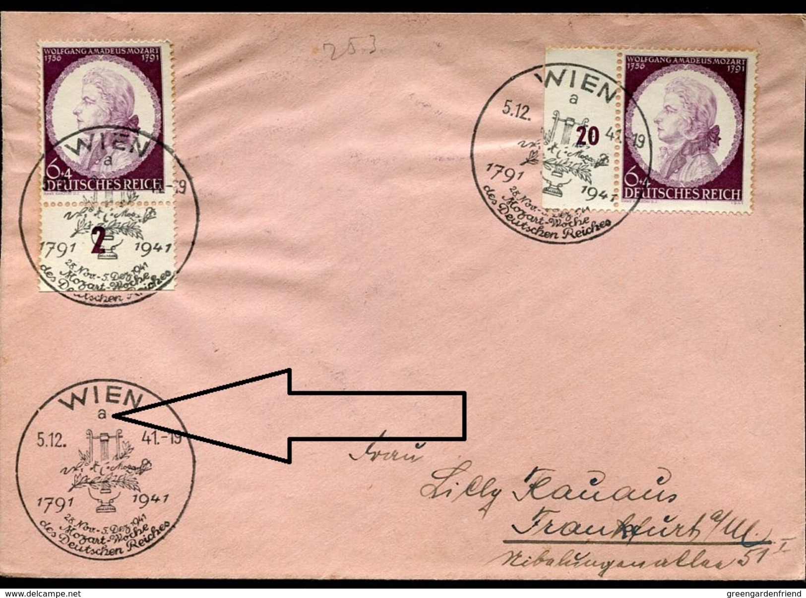 19620 Germany Reich,circuled Cover Wien 1941 Mozart Week,  With The "a" On Postmark - Musica