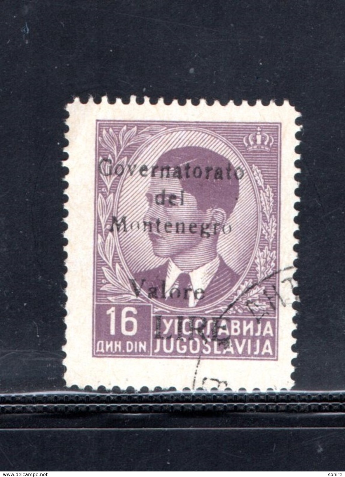 MONTENEGRO 1942 OCCUPAZIONE ITALIANA LIRE 16 D USED GOVERNATORATO BLACK OVERPRINTED F663 - Montenegro