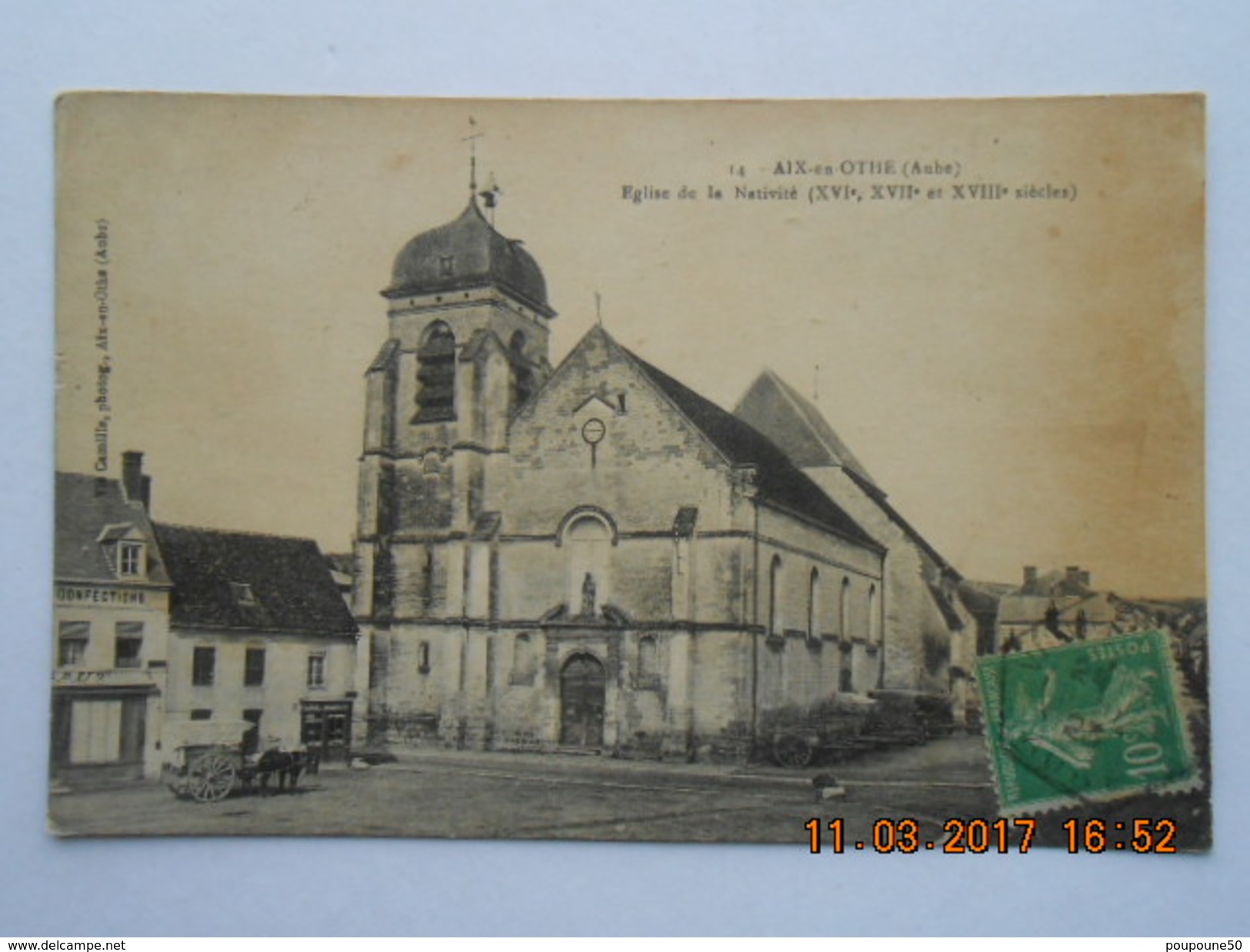 CPA 10 AIX En OTHE   Place De L"église De La Nativité - Voiture à Cheval Attelage 1923 - Autres & Non Classés