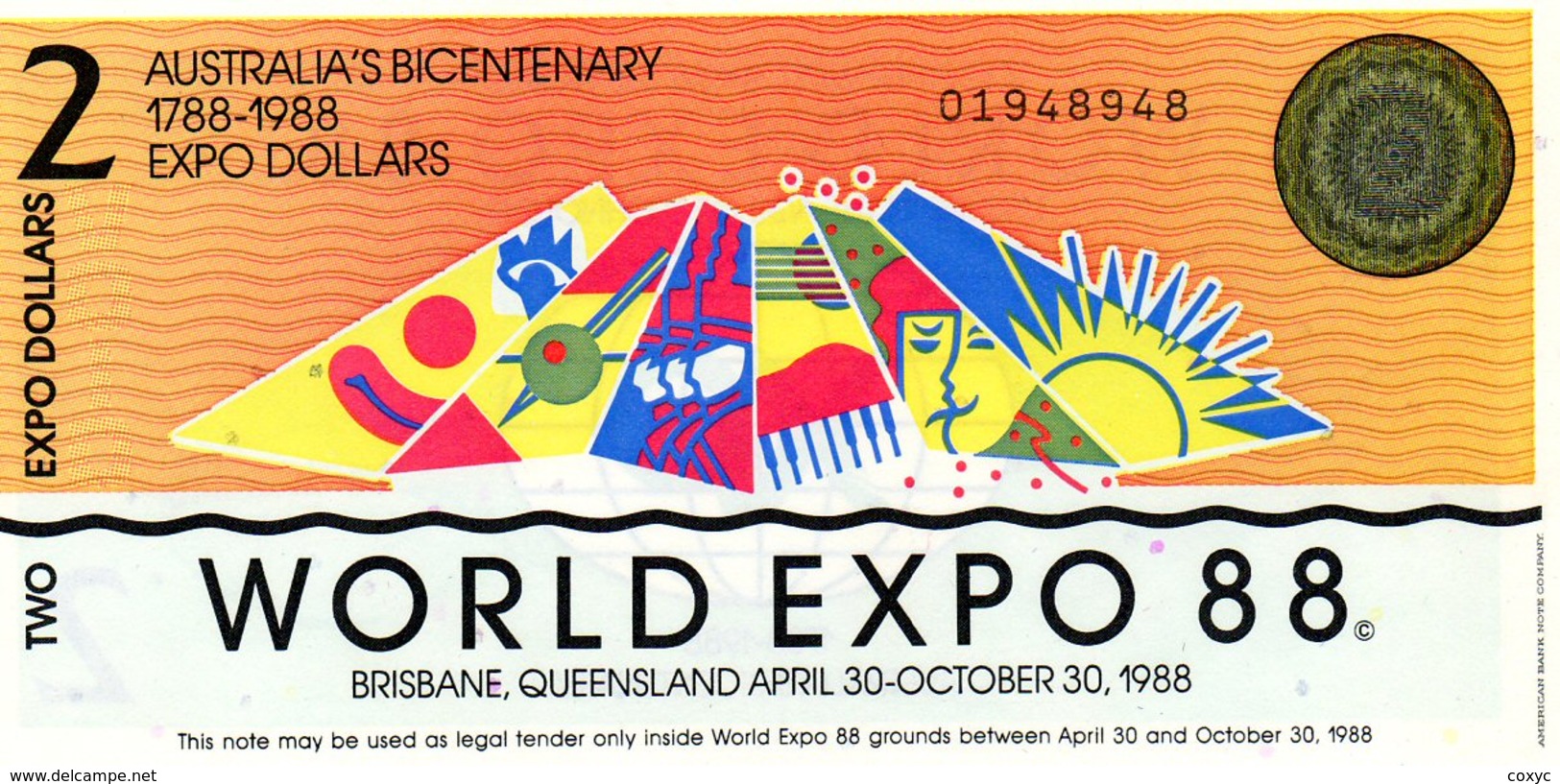 2 Dollars - World Expo 88 - Ficticios & Especimenes