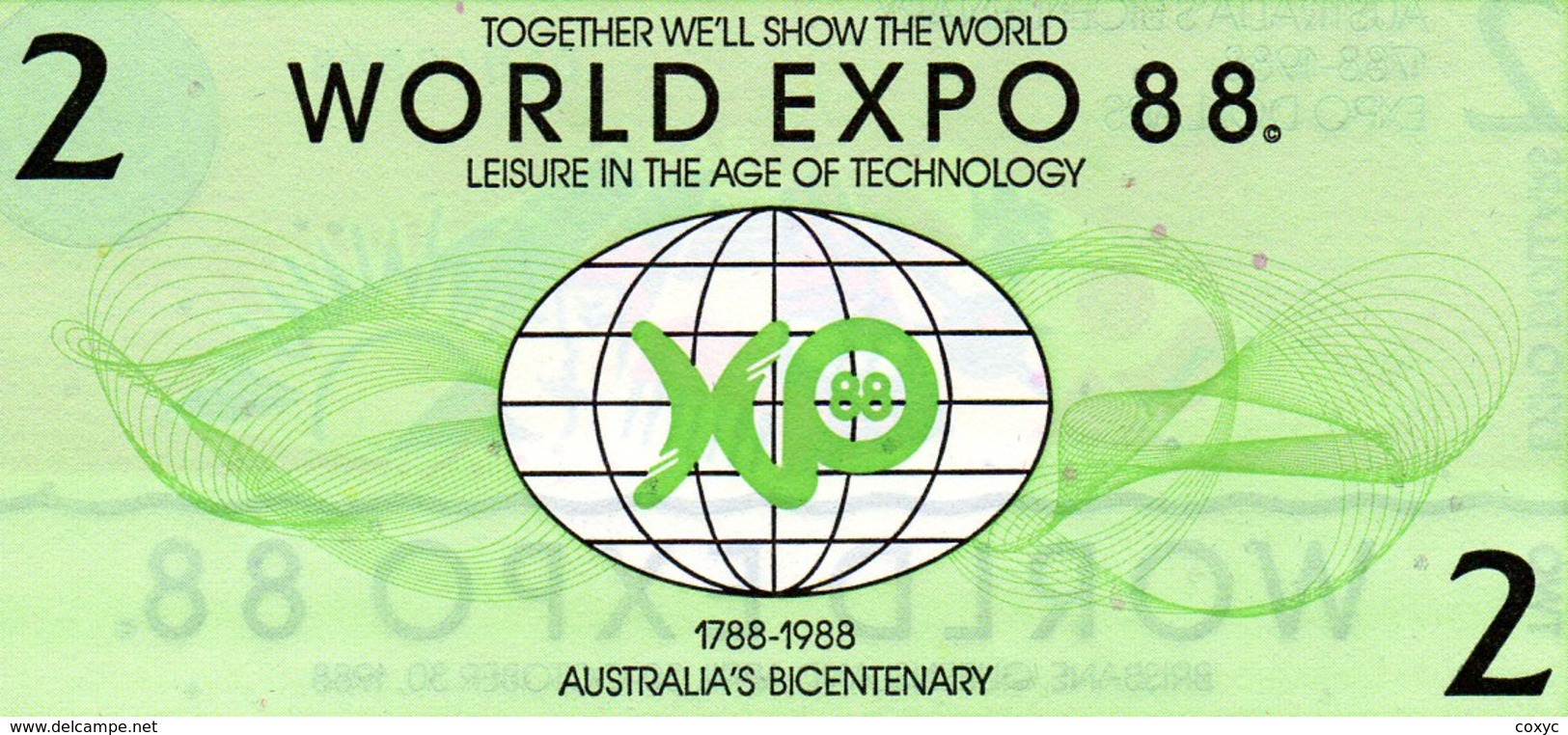 2 Dollars - World Expo 88 - Specimen