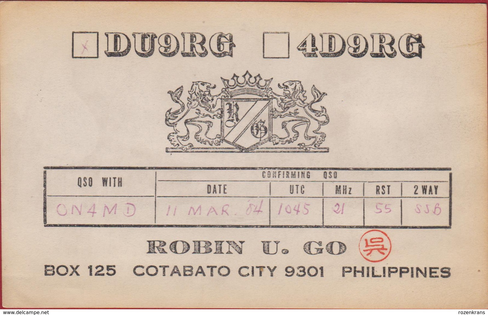 QSL Card Amateur Radio Station Filipijnen Filipinas Philippines Philippinen Cotabato City 1984 Long Island California DX - Amateurfunk