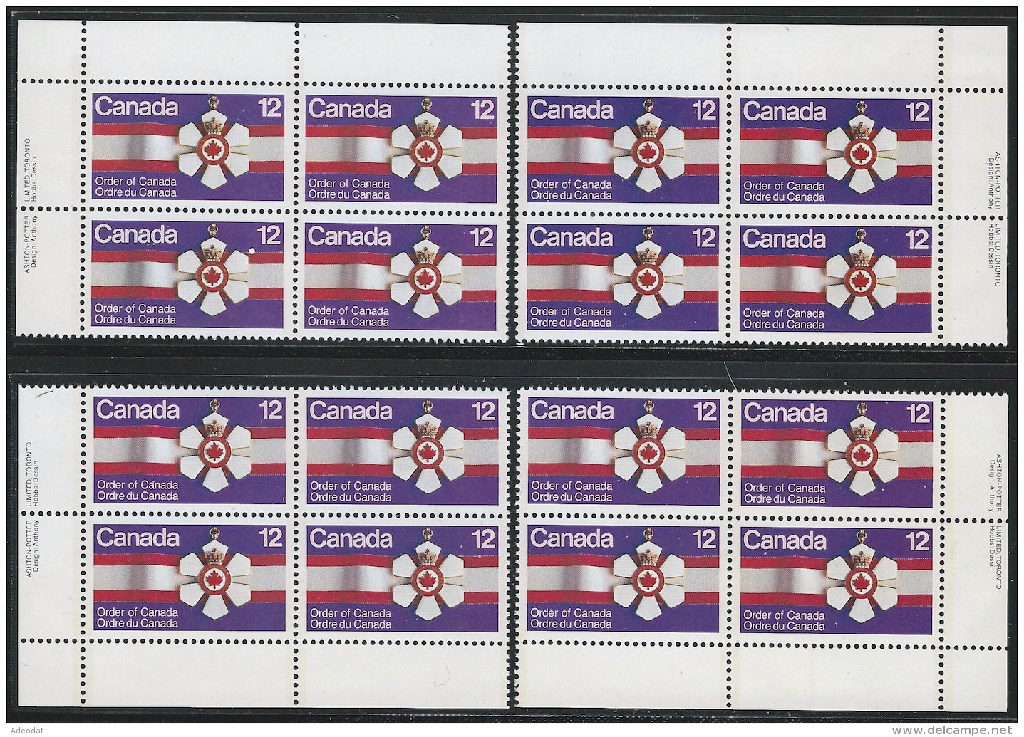 CANADA 1977 SCOTT 736 CORNER BLOCKS SET - Unused Stamps