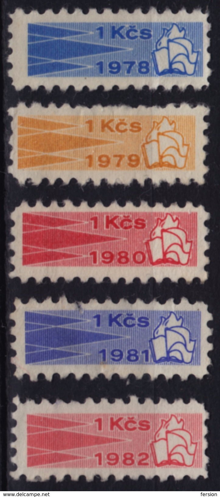 Kontrolní Znamka Controll Member Stamp 1978 1979 1980 1981 1982 Czechoslovakia Label Cinderella Vignette FLAG BOKK FLAME - Timbres De Service