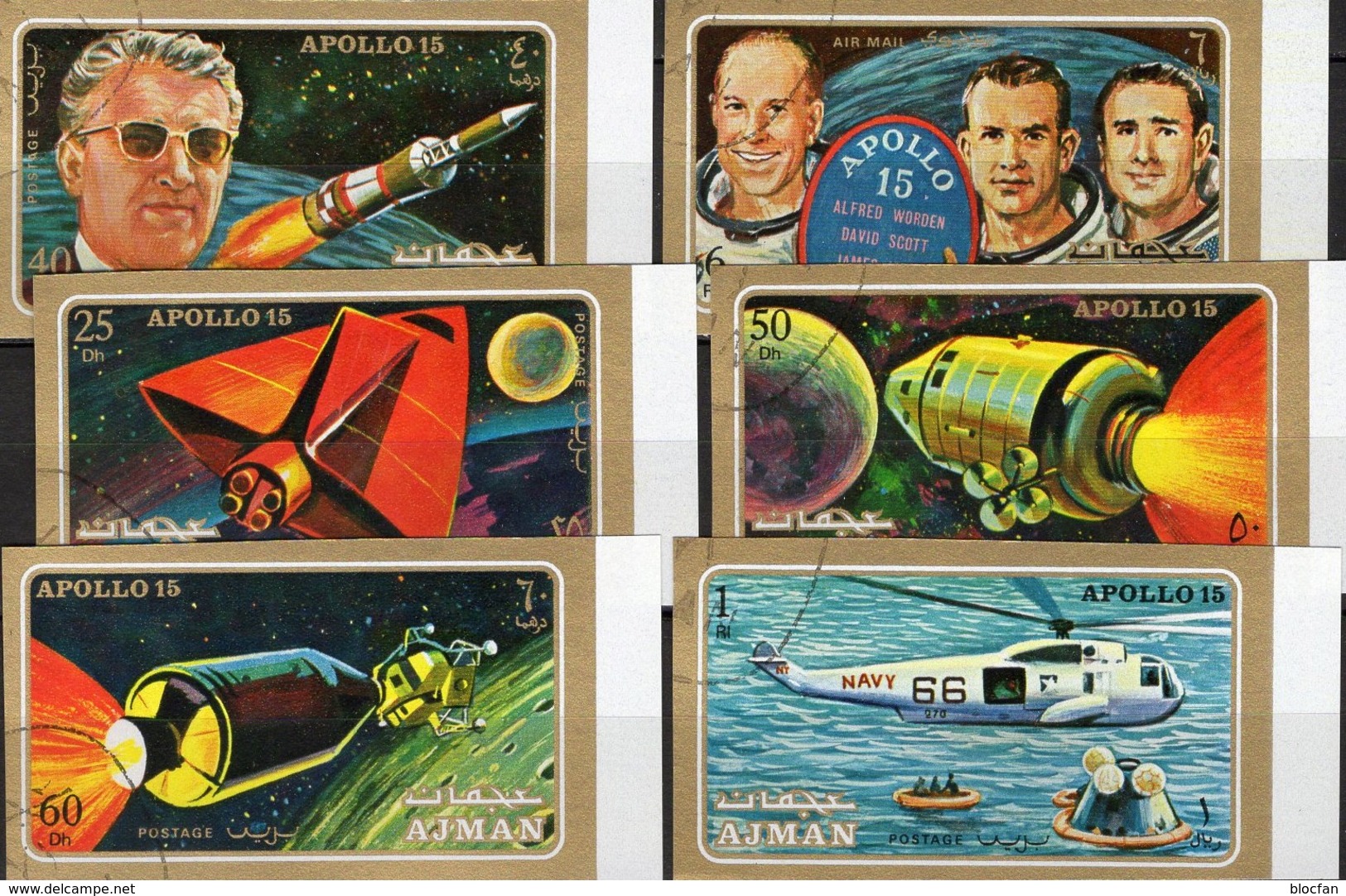 Spaceshuttle Apollo 15 Raumflug USA 1971 Ajman 862/7B O 10&euro; Astronauten Raumschiff W.von Braun Spaceship Set Of VAE - Asien