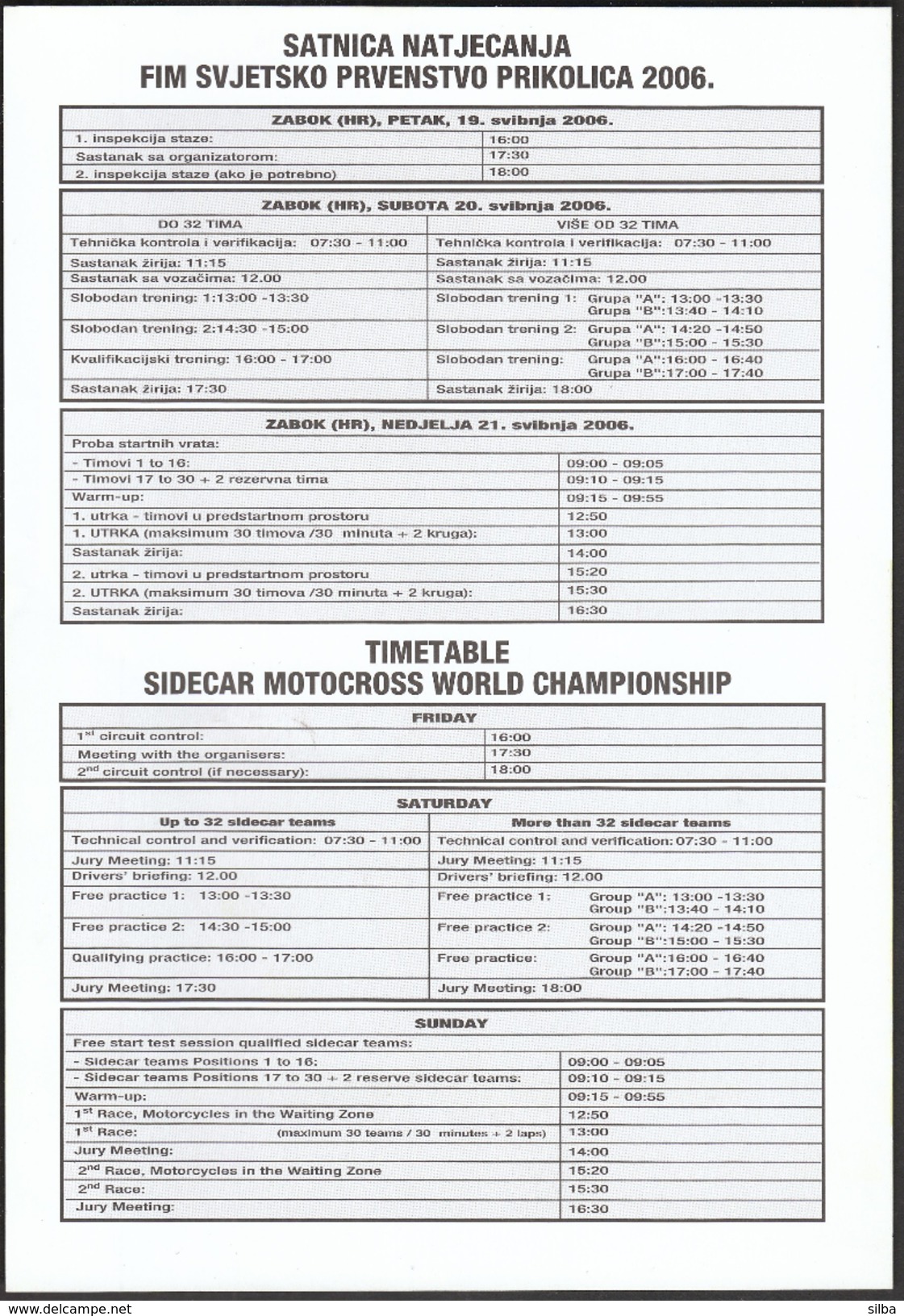 Croatia Zabok 2006 / TIMETABLE / Grand Prix Croatia / Sidecar Motocross World Championship - Europa