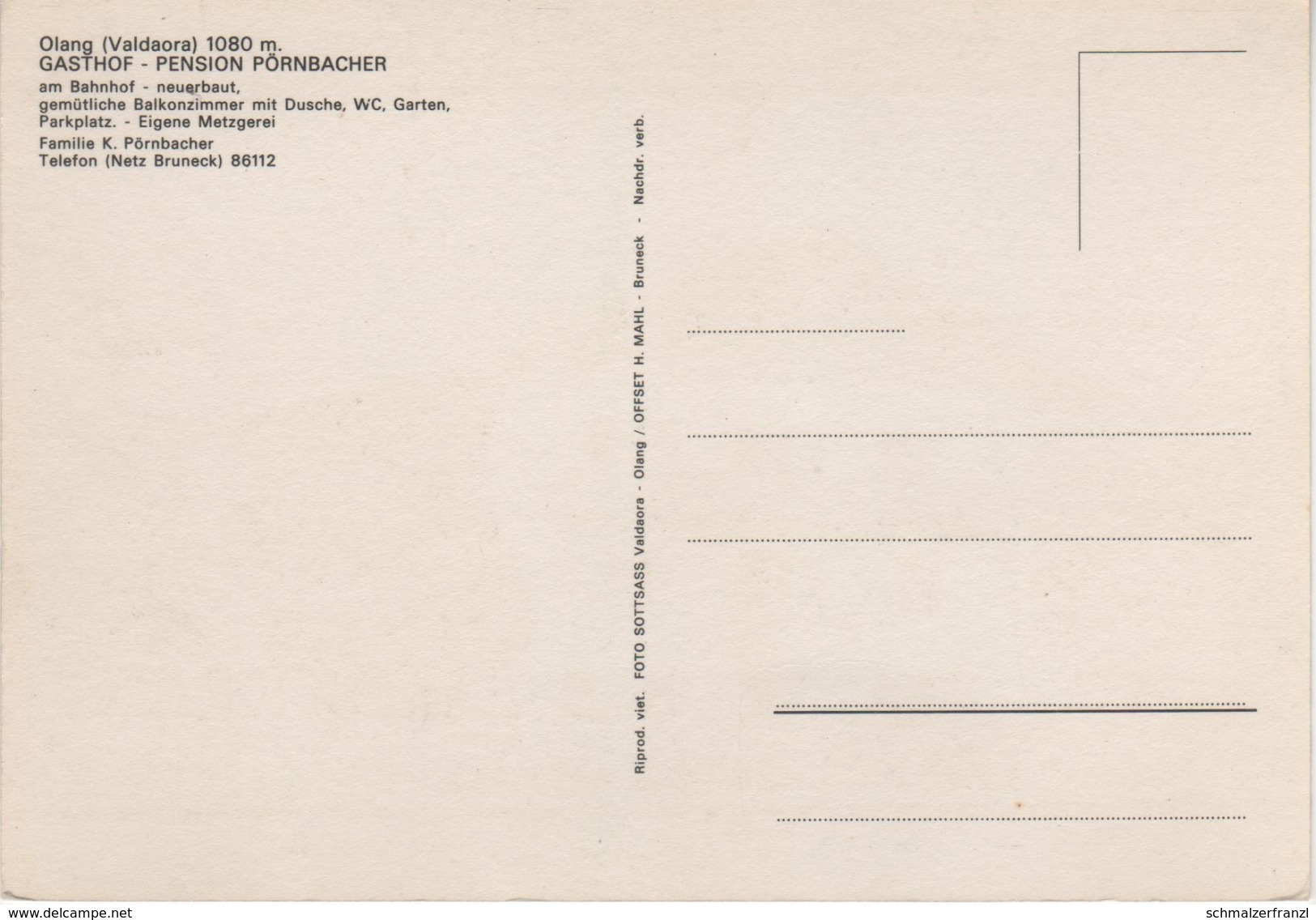 AK Olang Valdaora Gasthof Albergo Pension Pörnbacher A Bruneck Brunico Sterzing Vipiteno Taisten Südtirol Adige Trentino - Vipiteno