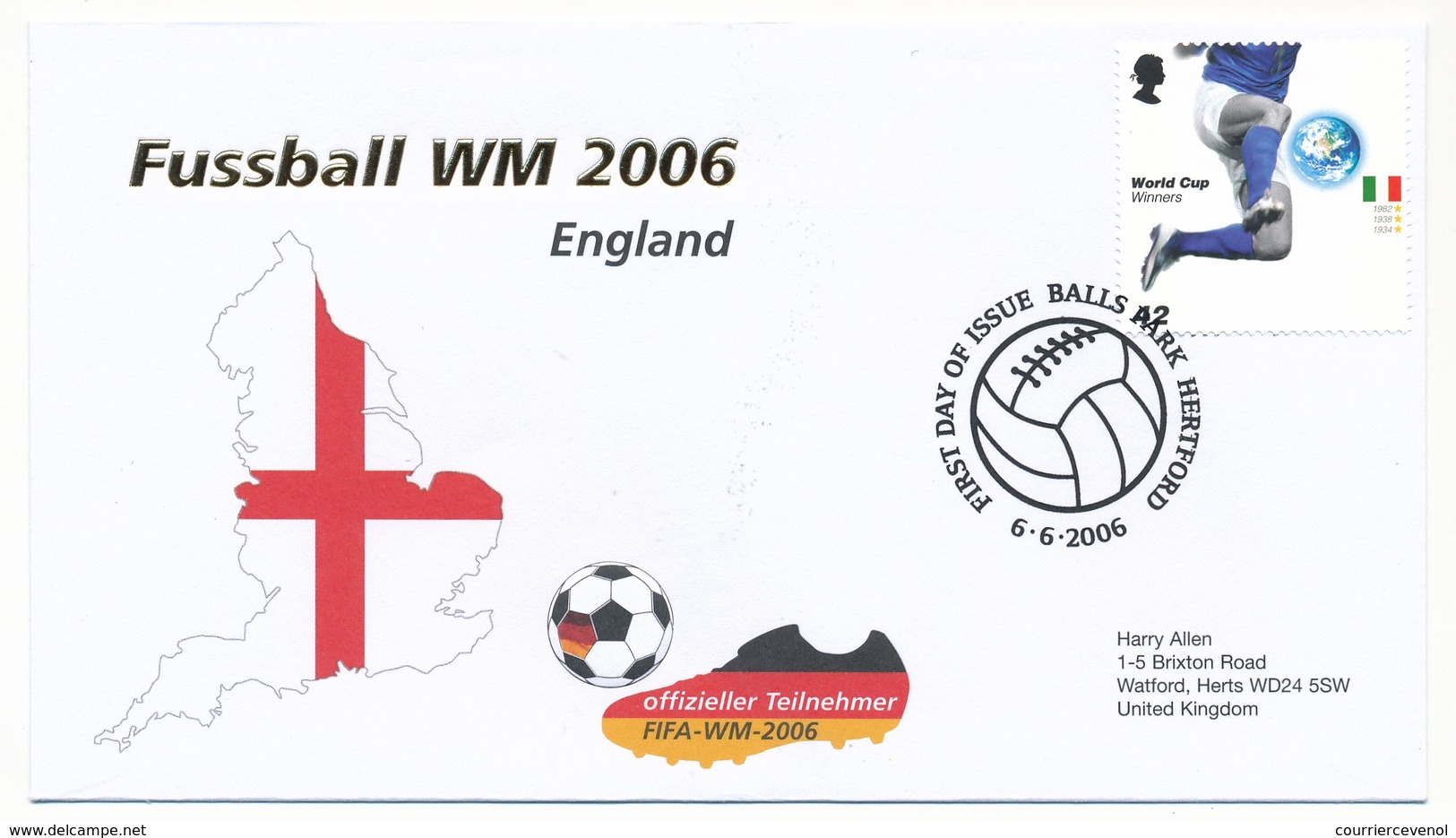 Enveloppe FDC - GRANDE BRETAGNE - Coupe Du Monde Football 2006 - 6 Juin 2006 - 2006 – Allemagne
