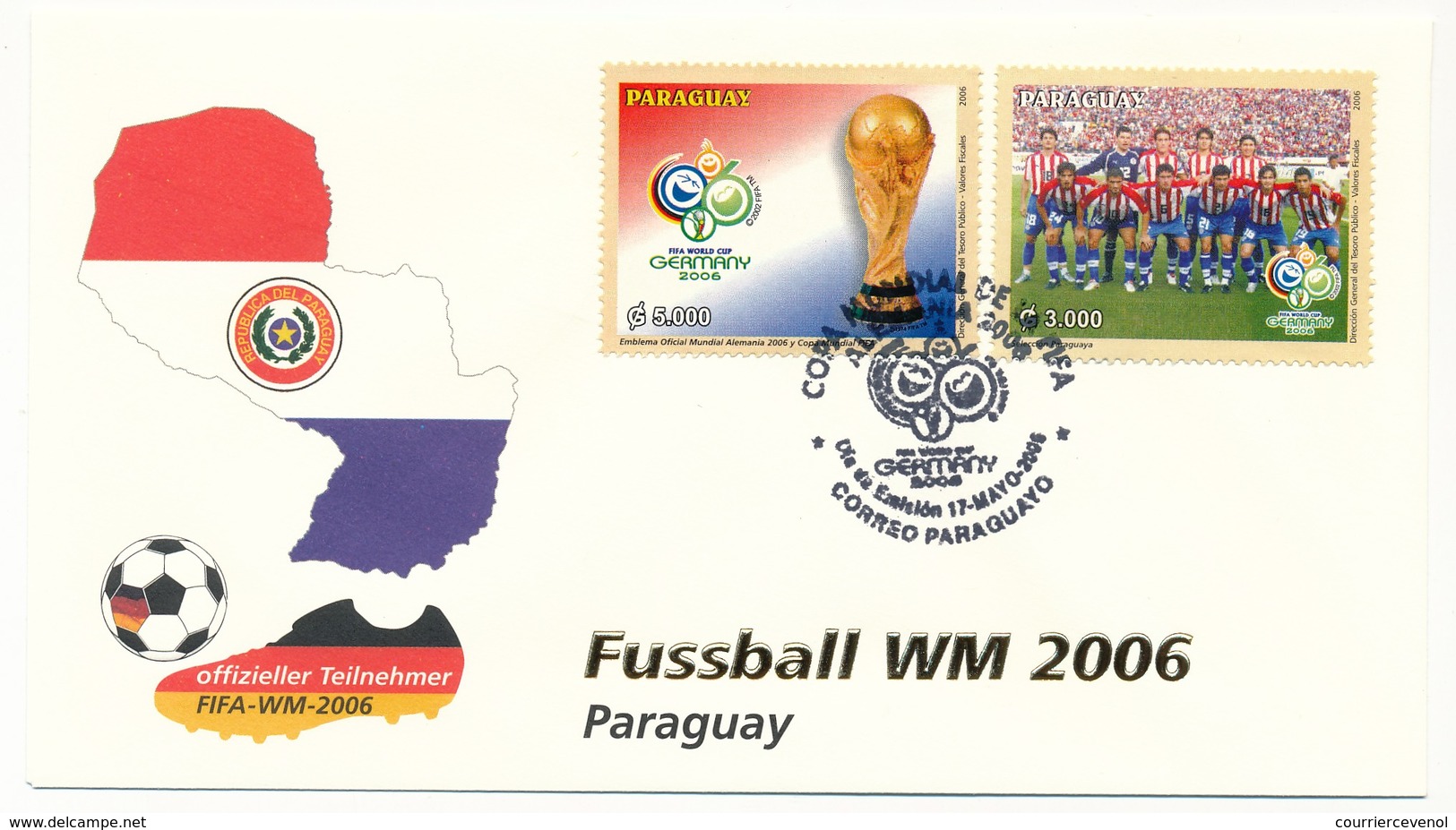 Enveloppe FDC - PARAGUAY - Coupe Du Monde Football 2006 - 17 Mai 2006 - 2006 – Duitsland