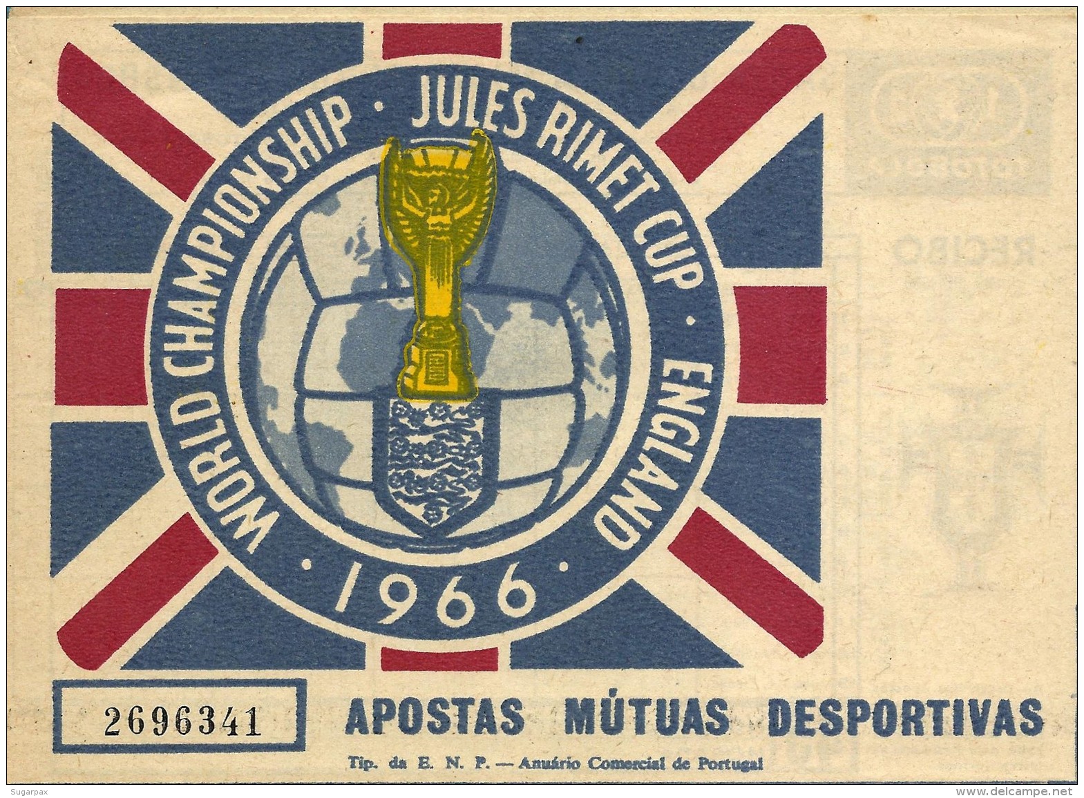 ENGLAND 1966 -  World Championship - Jules Rimet Cup - Totobola 45 - Portugal - 4 Scans - Lottery Tickets