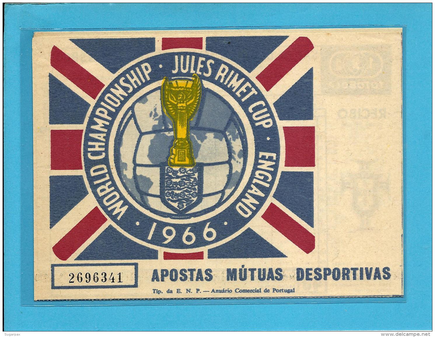 ENGLAND 1966 -  World Championship - Jules Rimet Cup - Totobola 45 - Portugal - 4 Scans - Billetes De Lotería