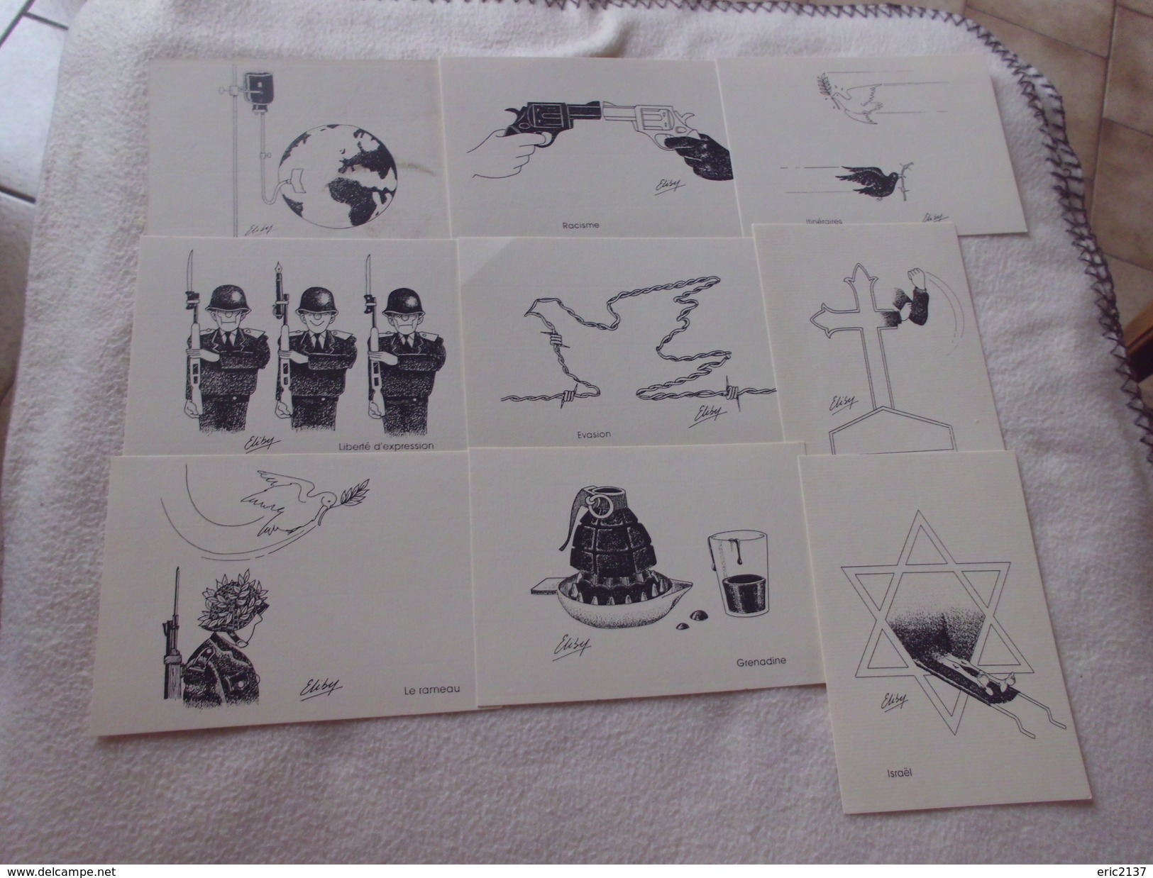 LOT DE 9 CARTES ..ILLUSTRATIONS..SIGNE ELIBY ..AU PROFIT DE MEDECINS DU MONDE - 5 - 99 Cartes