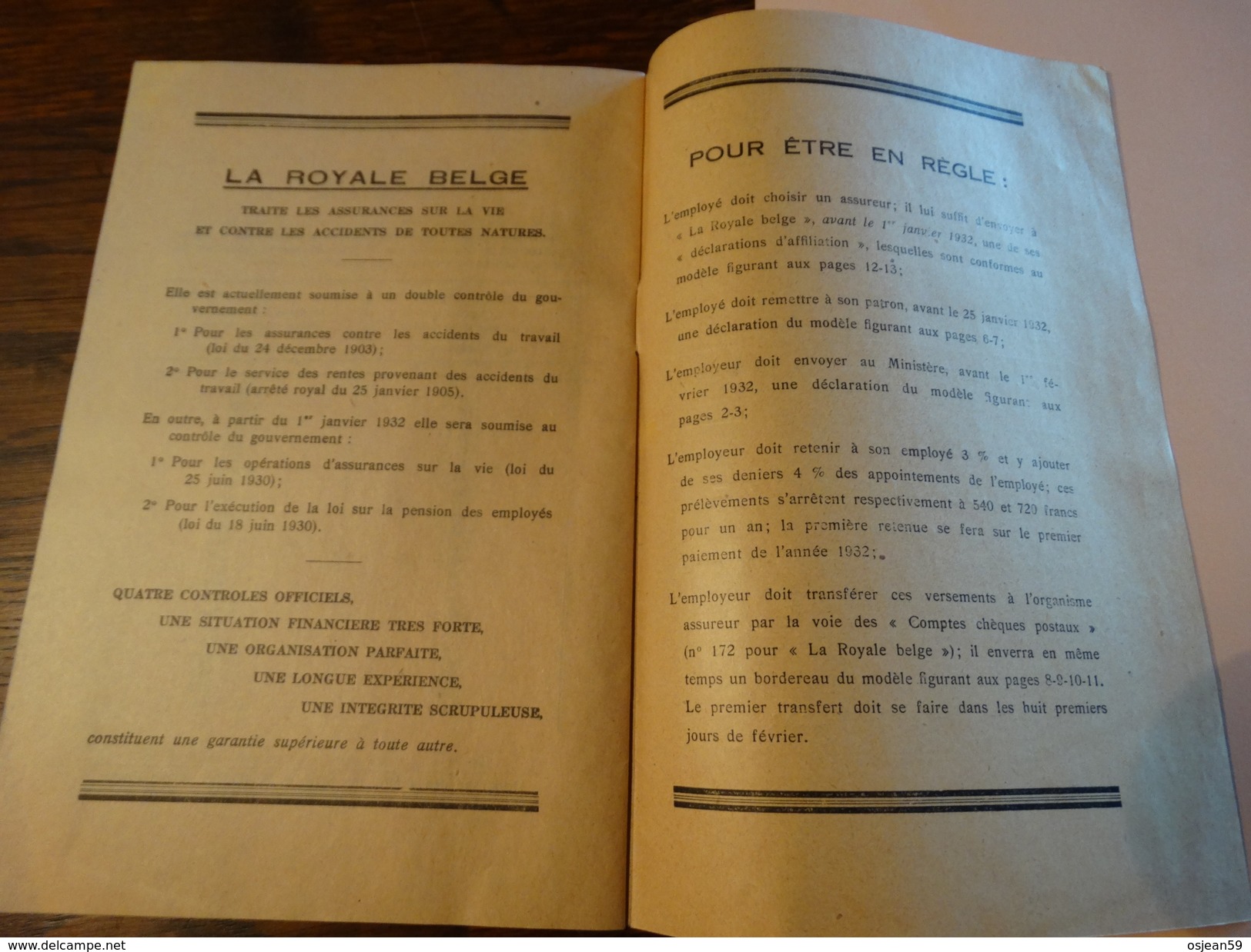 La Royale Belge-pension Des Employés - Tarifs (petit Fascicule De 30 Pages) Année 1930 - Bank & Versicherung