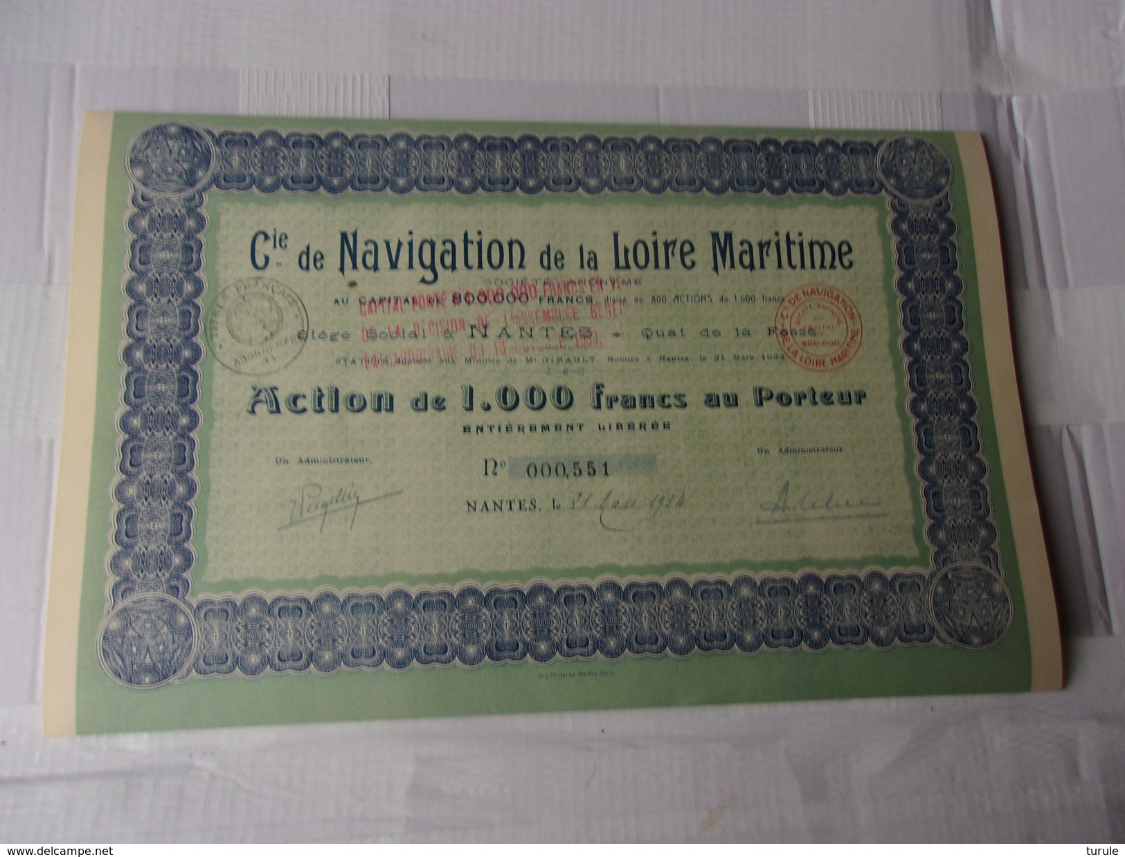 Cie DE NAVIGATION DE LA LOIRE MARITIME (1934) NANTES - Andere & Zonder Classificatie