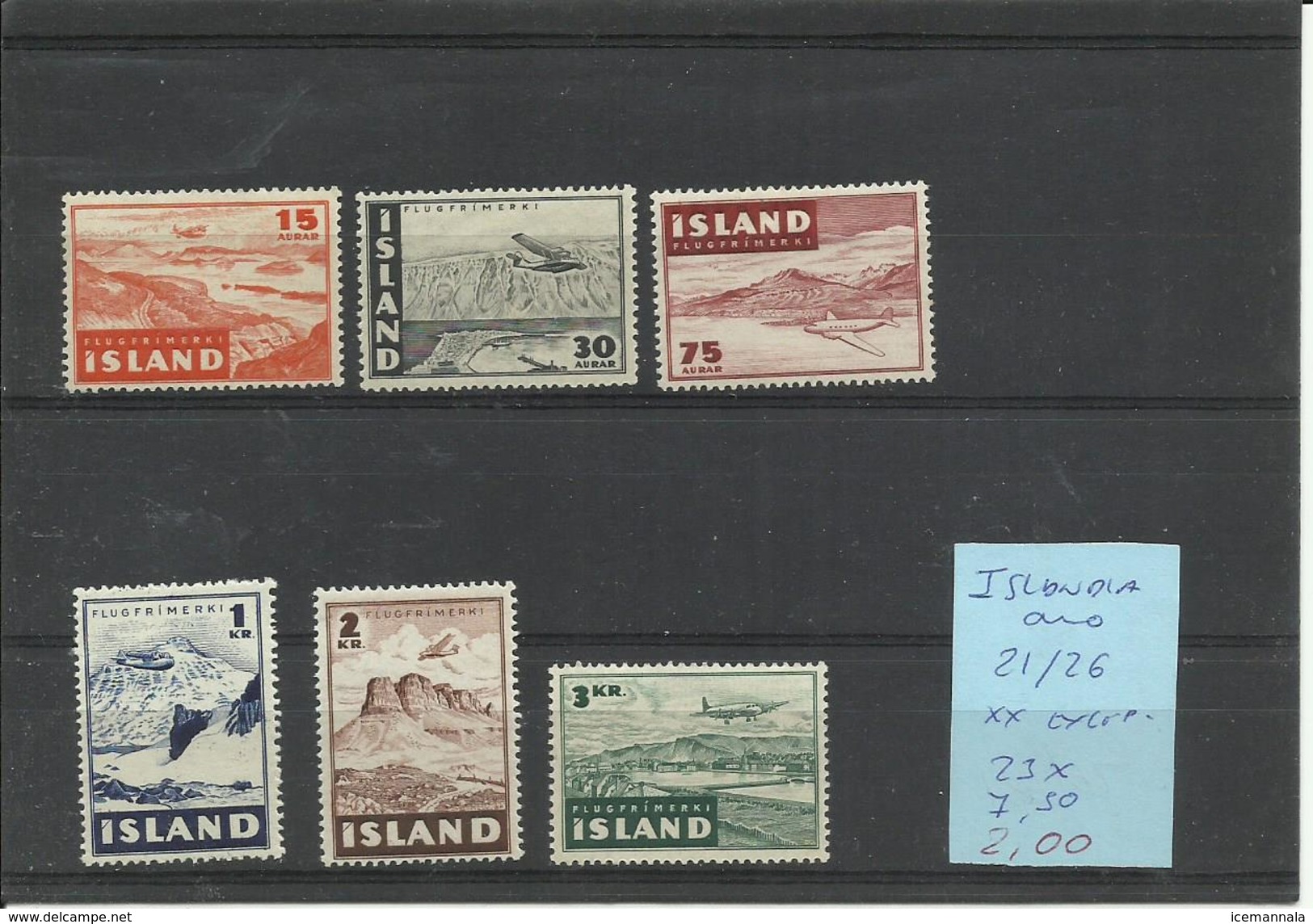 ISLANDIA YVERT AEREO 21/26   MNH  ** ,  EXCEPTO  23  MH  * - Luchtpost