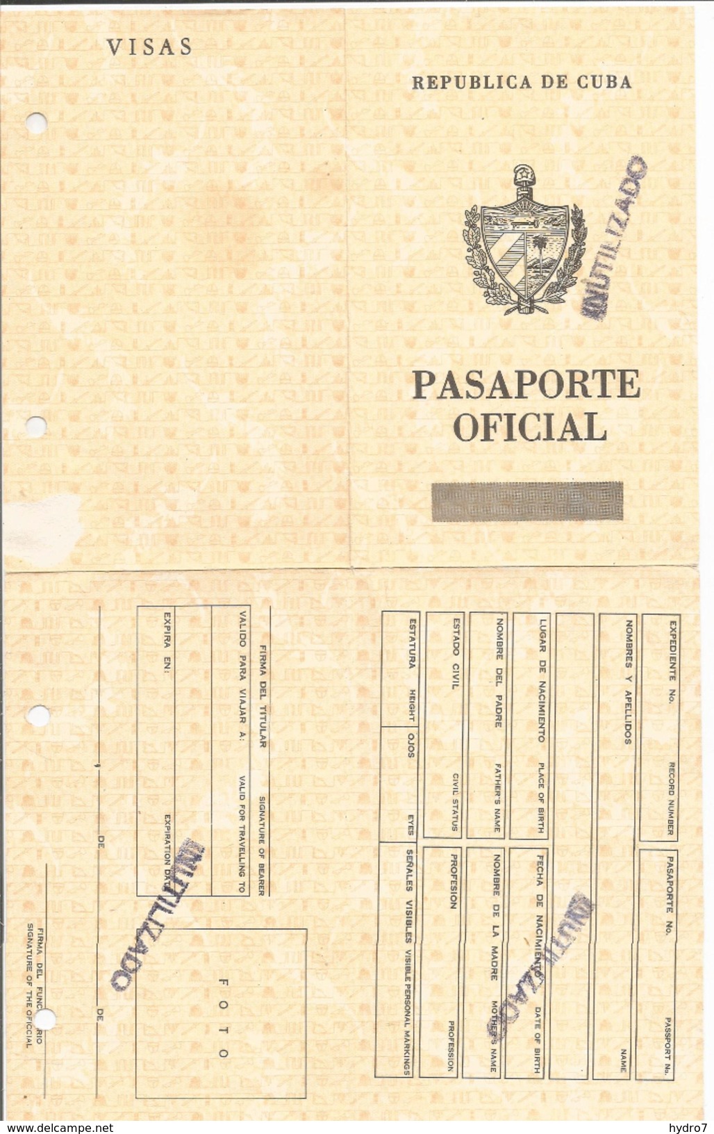 Specimen Cuba Official Passport 1970-th Type 1 Passeport Reisepass Pasaporte - Documents Historiques