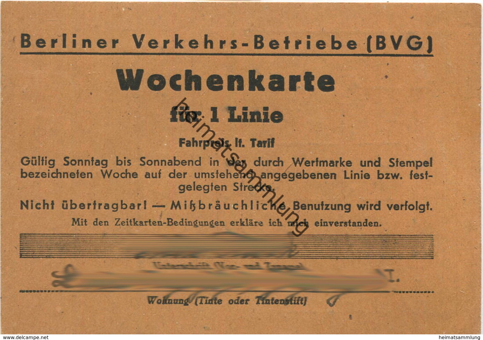 Deutschland - Berliner Verkehrs-Betriebe BVG - Wochenkarte Für 1 Linie 40er Jahre - Europe