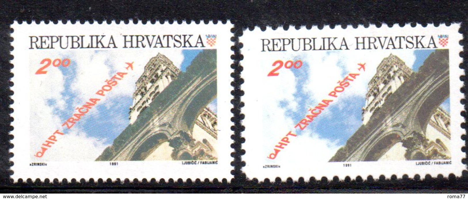 CROAZIA 1991 , Posta Aerea N. 2A/B : Le Due Dentellature  ***  MNH Zagabria Spalato - Kroatië