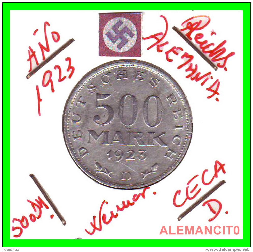 GERMANY - WEIMAR REPUBLIC -  500 Mark  AÑO 1923 -D  Aluminum  DEUTSCHES REICH - 200 & 500 Mark
