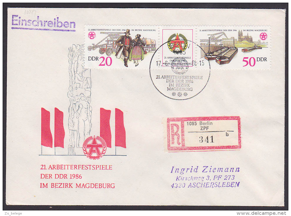 Arbeiterfestspiele Der DDR 1986 FDC-R-Brief Mi 3028 Zdr., Portogenau - Sonstige & Ohne Zuordnung