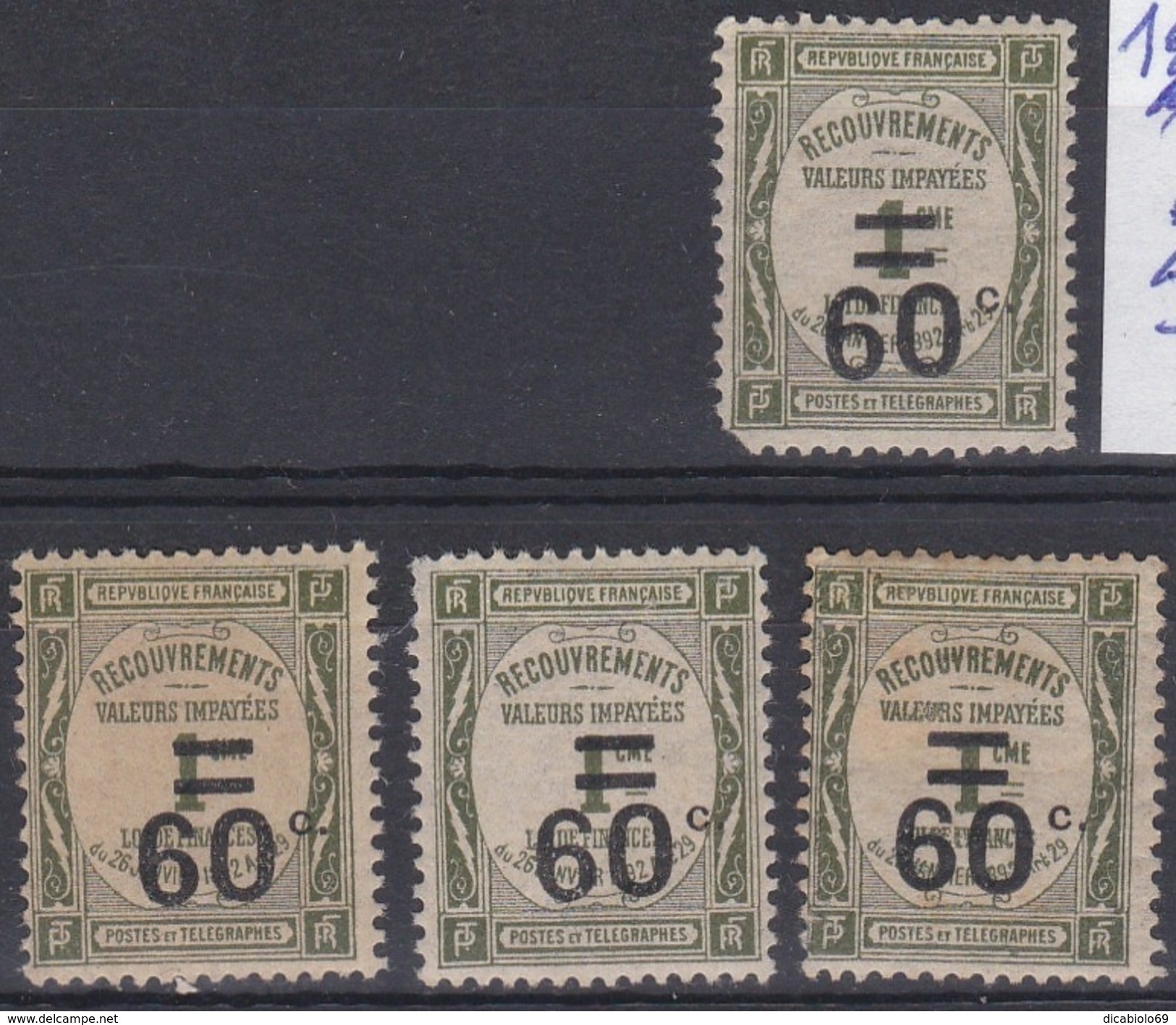 France Timbre Taxes N°52**/* - Lot De 4 Timbres - 1859-1959 Mint/hinged