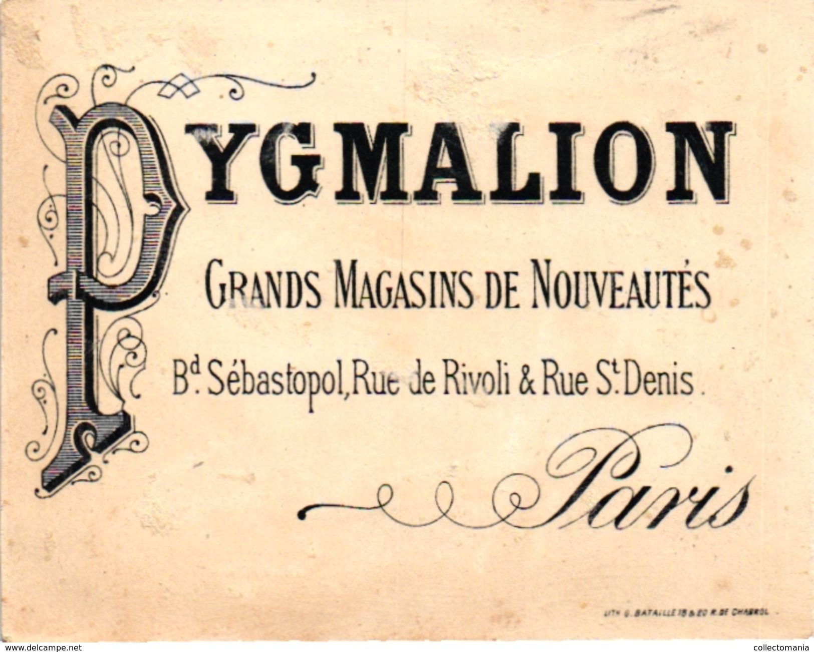 1 Trade Card Chromo   FENCING ESCRIME FECHTEN Pub  A Pygmalion Paris Litho Bataille C1900 - Esgrima