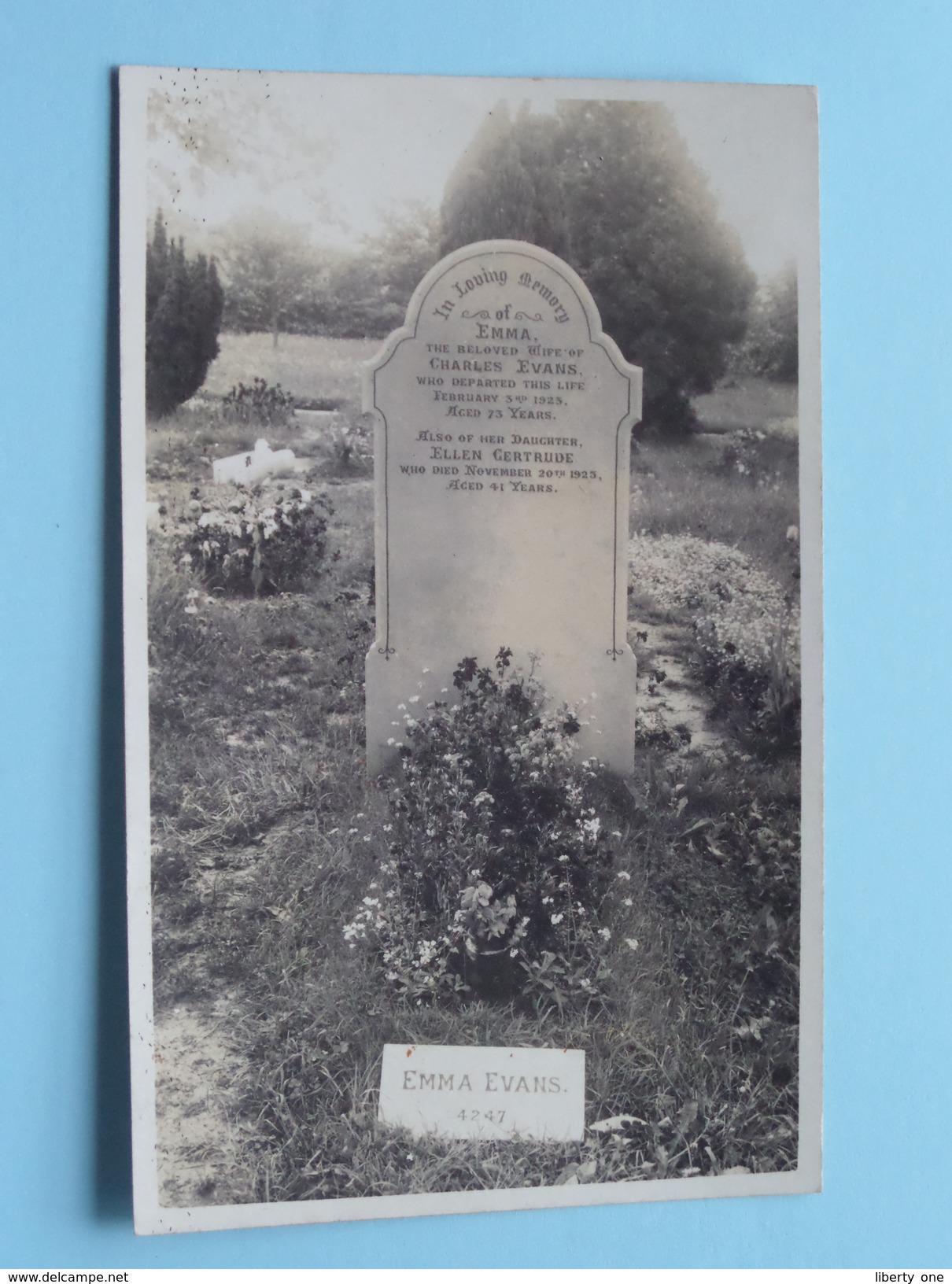 CEMETARY : EMMA 3rd Feb ( Beloved Wife Charles Evans ) And Daughter Ellen 20th Nov 1923 ( Zie Foto Voor Details ) ! - Lieux