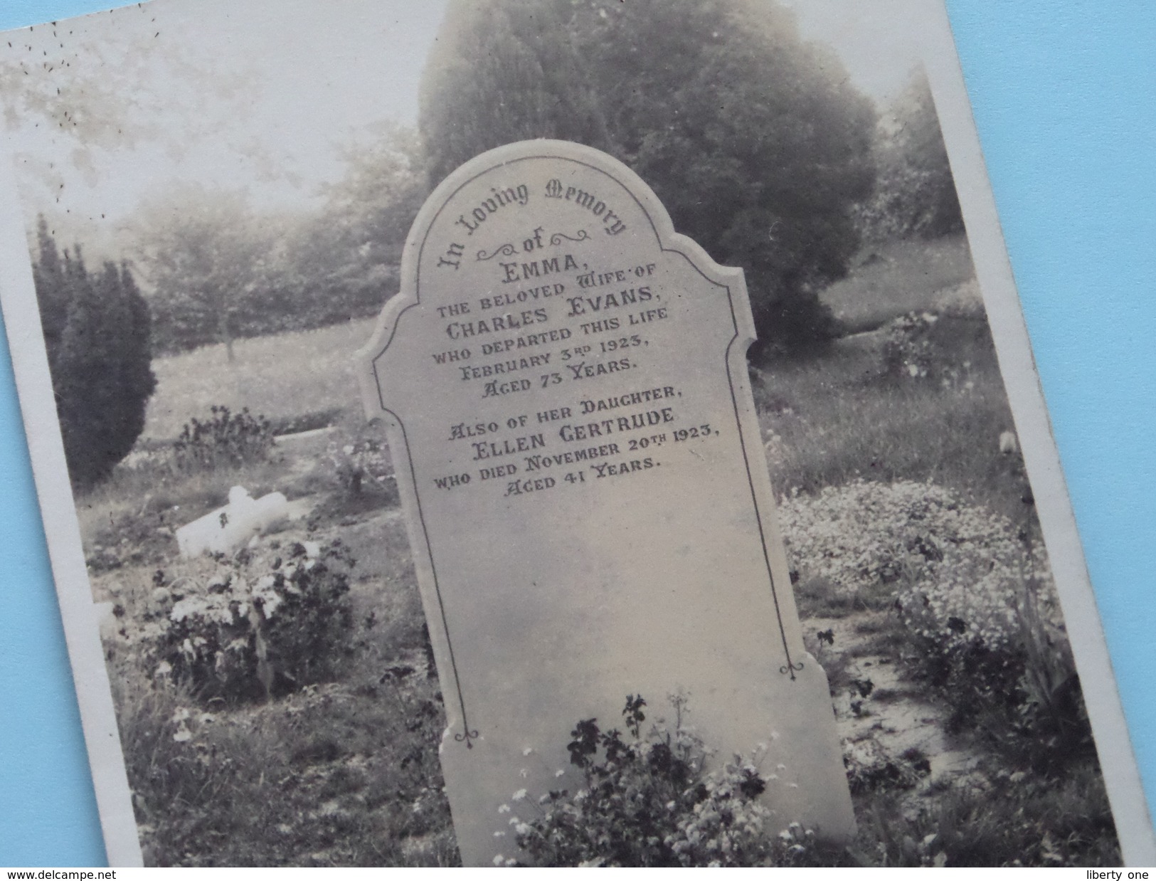 CEMETARY : EMMA 3rd Feb ( Beloved Wife Charles Evans ) And Daughter Ellen 20th Nov 1923 ( Zie Foto Voor Details ) ! - Lieux