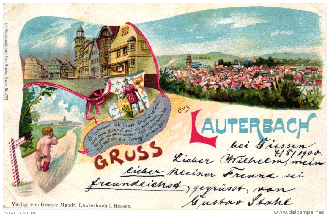 Lauterbach, Farb-Litho, 1900 Von Giessen Nach Tübingen Versandt - Lauterbach