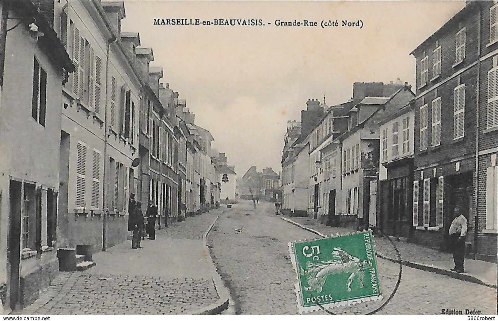 CARTE POSTALE ORIGINALE ANCIENNE : MARSEILLE EN BEAUVAISIS LA GRANDE RUE ANIMEE OISE (60) - Marseille-en-Beauvaisis