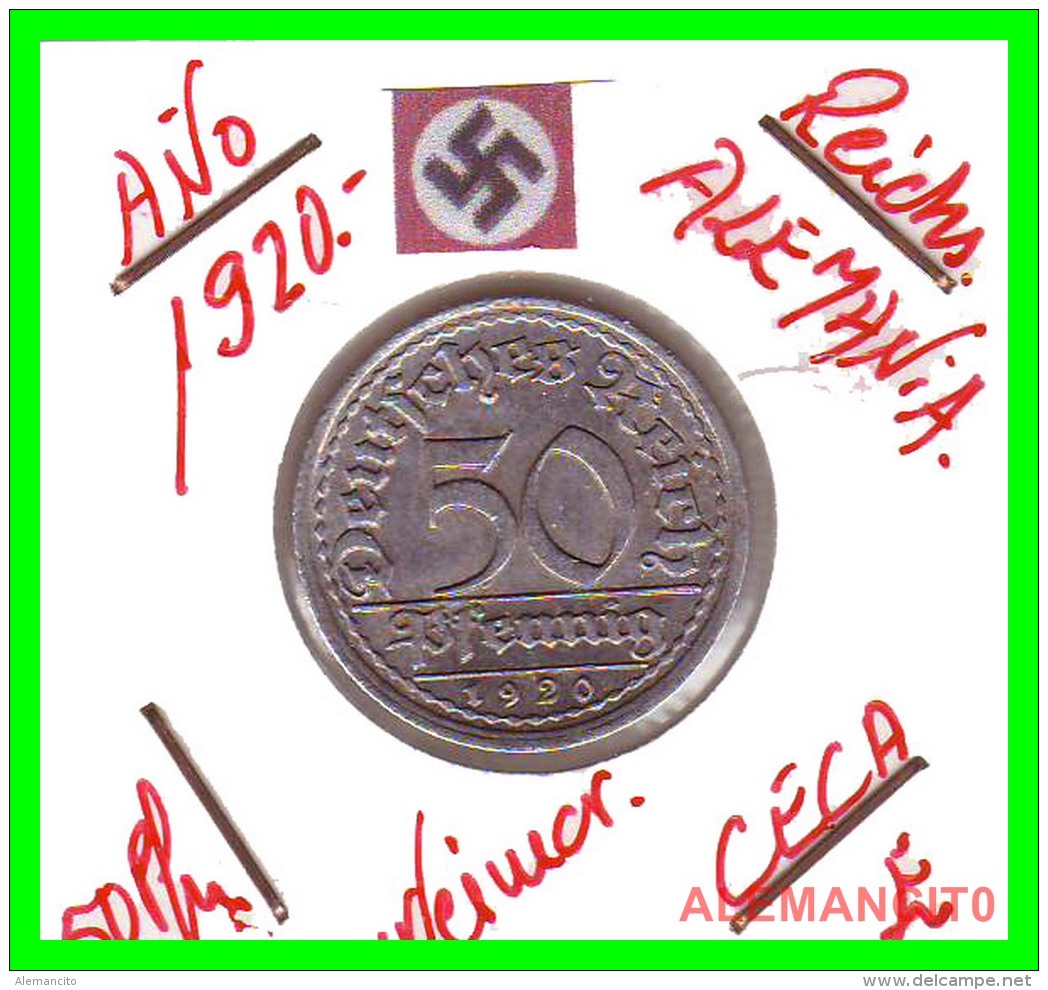 GERMANY - WEIMAR REPUBLIC - 50 PFENNIG - AÑO 1920-E  Aluminum - 50 Rentenpfennig & 50 Reichspfennig