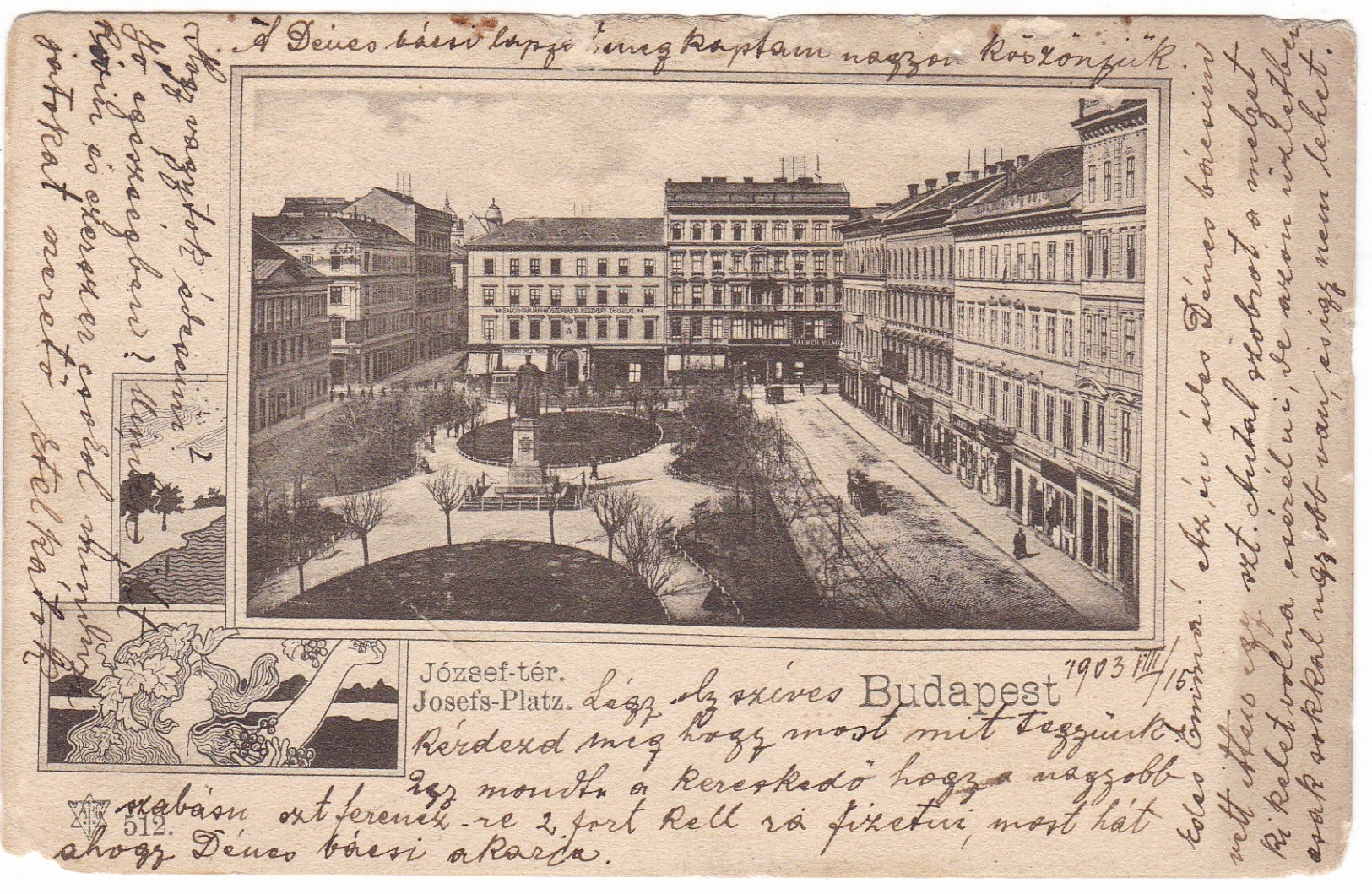 #7622 Hungary, Budapest  Postcard Mailed 1903: Joseph Square, Animated - Hongrie