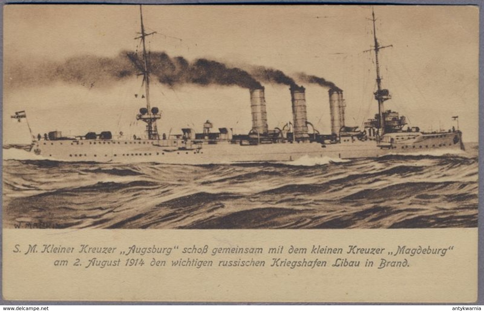 S.M.S. Kreuzer Augsburg Marine Deutsches Kaiserreich  Uber 1914y.See  Schlacht Libau  690l - Guerra