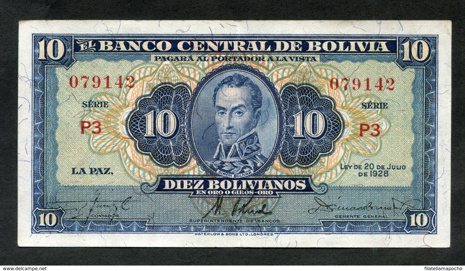 BOLIVIA BILLETES; 1928 - 10 BOLIVIANOS. - Bolivia