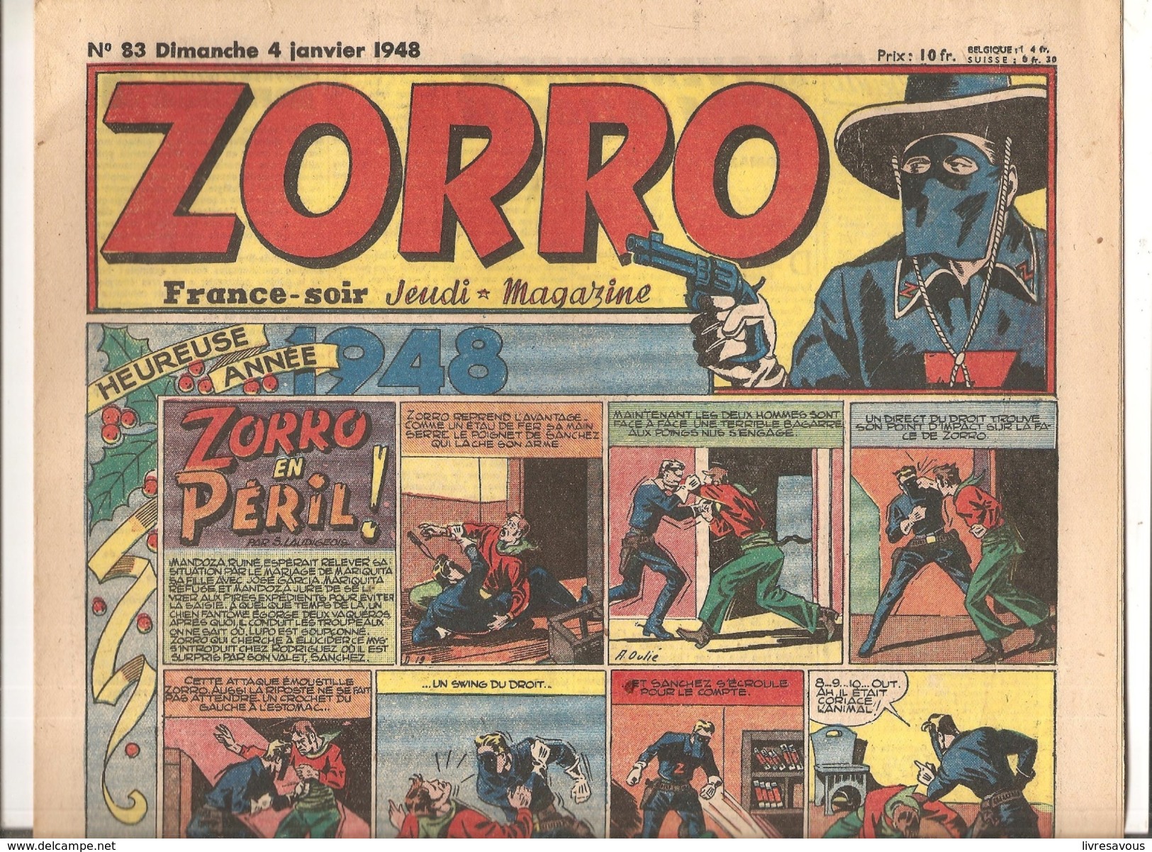 Zorro Hebdomadaire N°83 Du Dimanche 4 Janvier 1948 Zorro En Péril! - Zorro