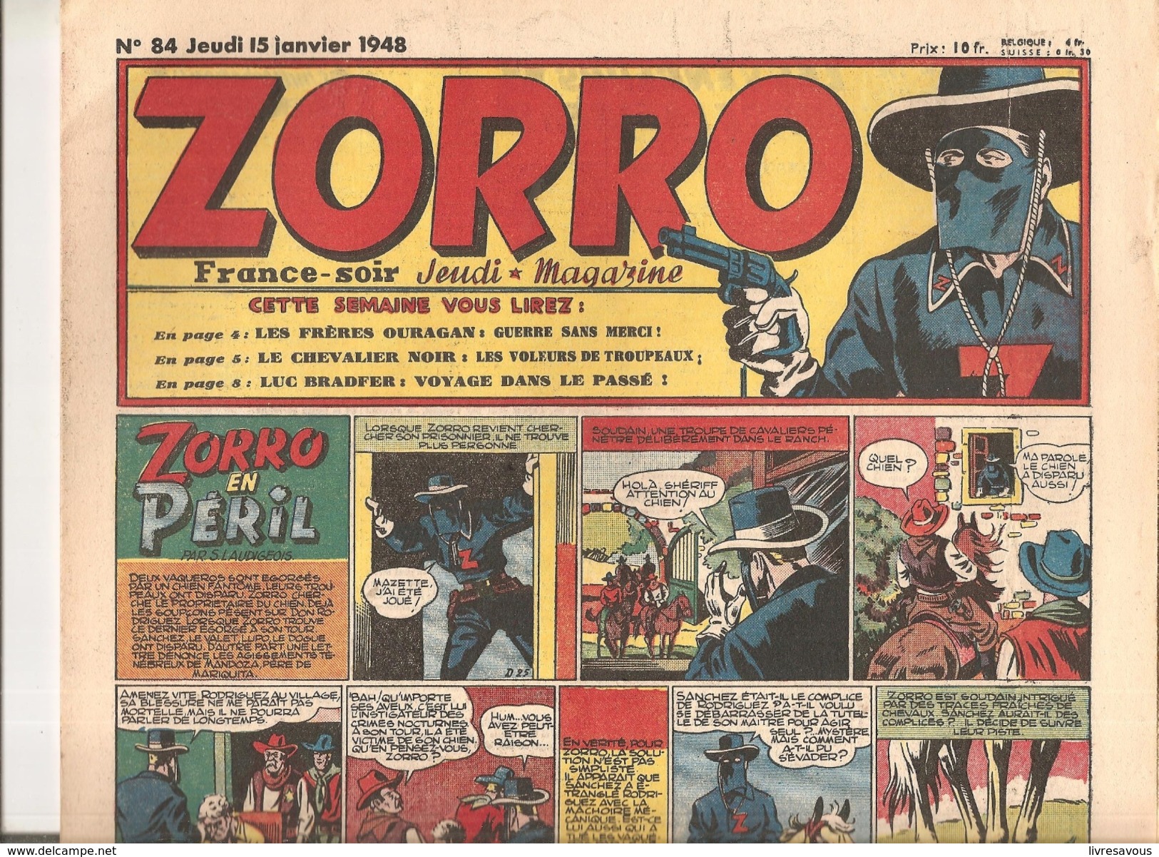 Zorro Hebdomadaire N°84 Du 15 Janvier 1948 Zorro En Péril! - Zorro