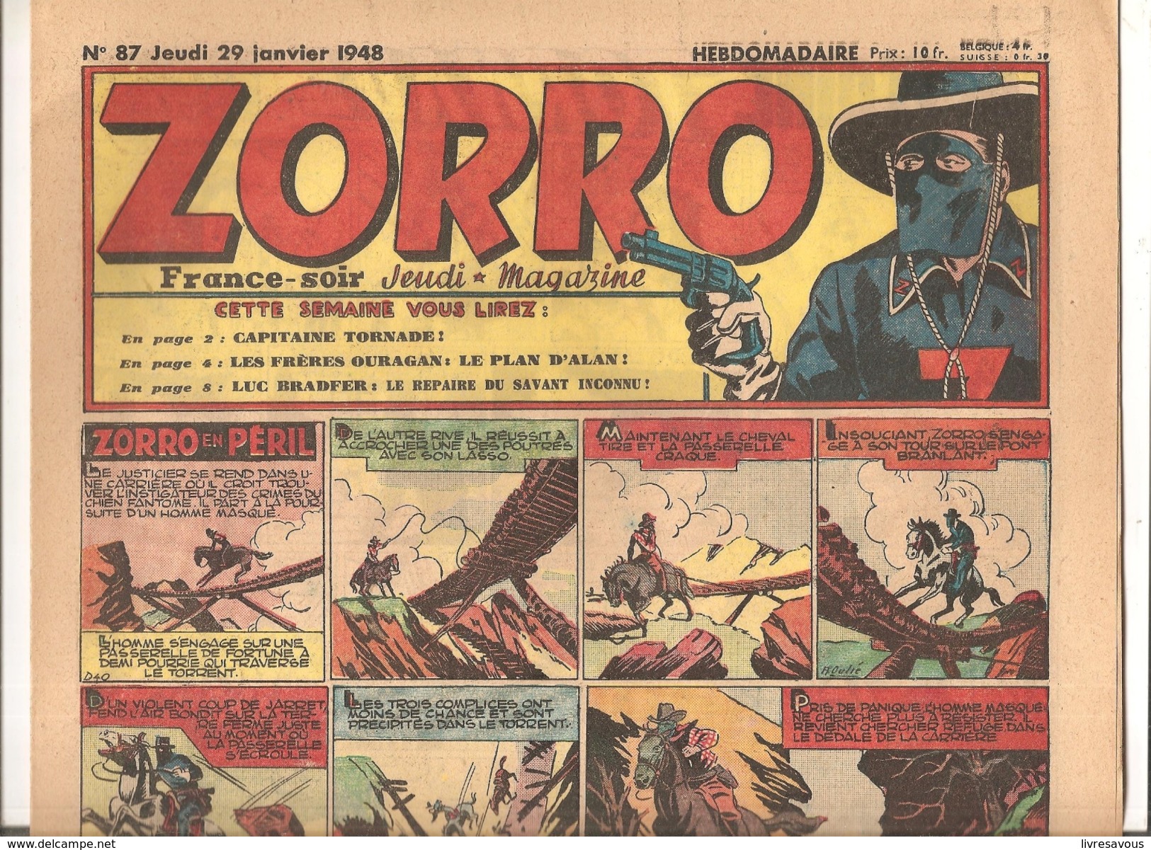 Zorro Hebdomadaire N°87 Du 29 Janvier 1948 Zorro En Péril! - Zorro