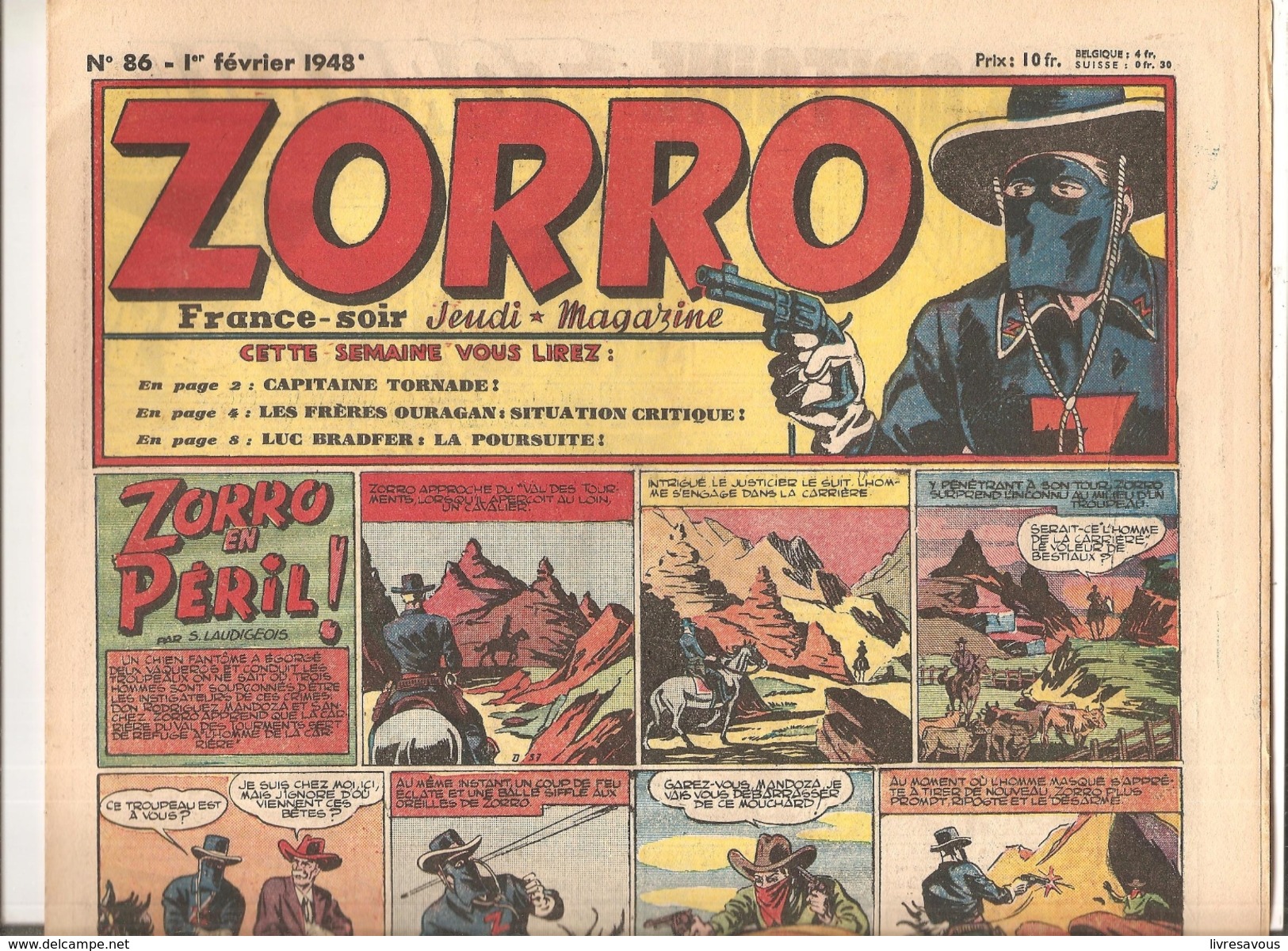 Zorro Hebdomadaire N°86 Du 1er Février 1948 Zorro En Péril! - Zorro